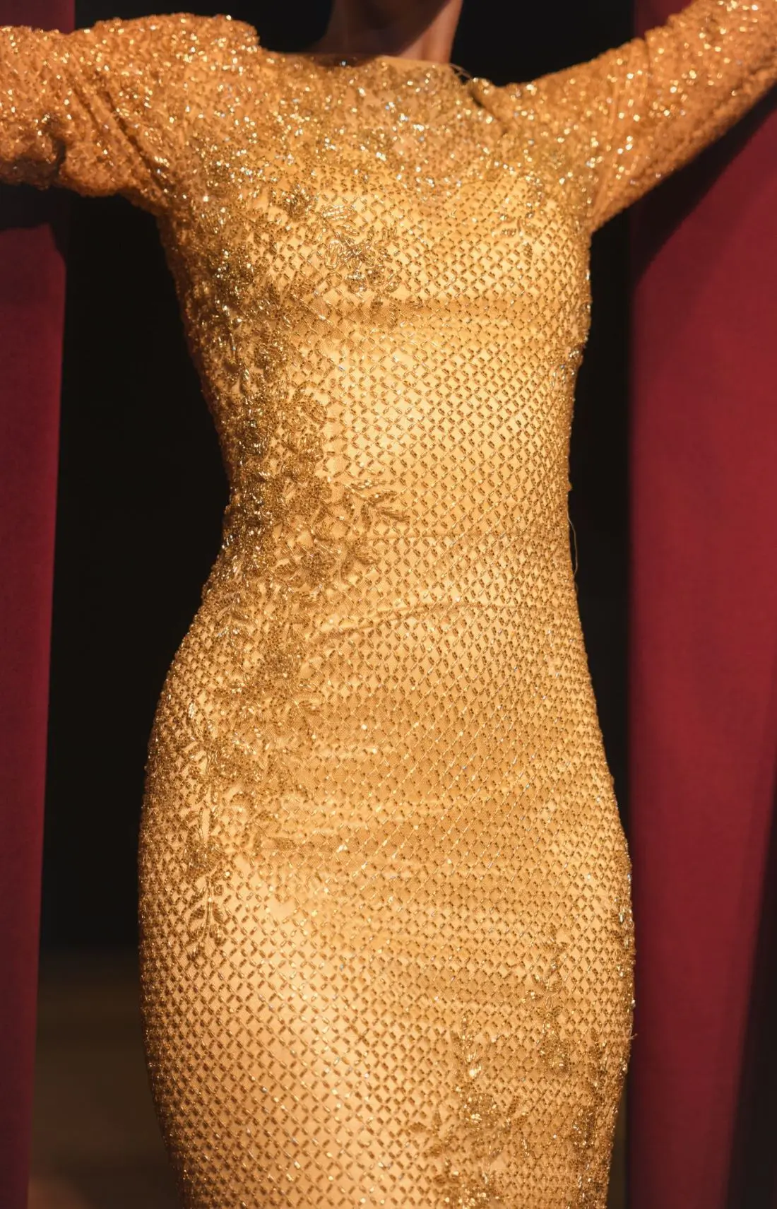 Gold Floral Beaded Evening Gown - Image 5