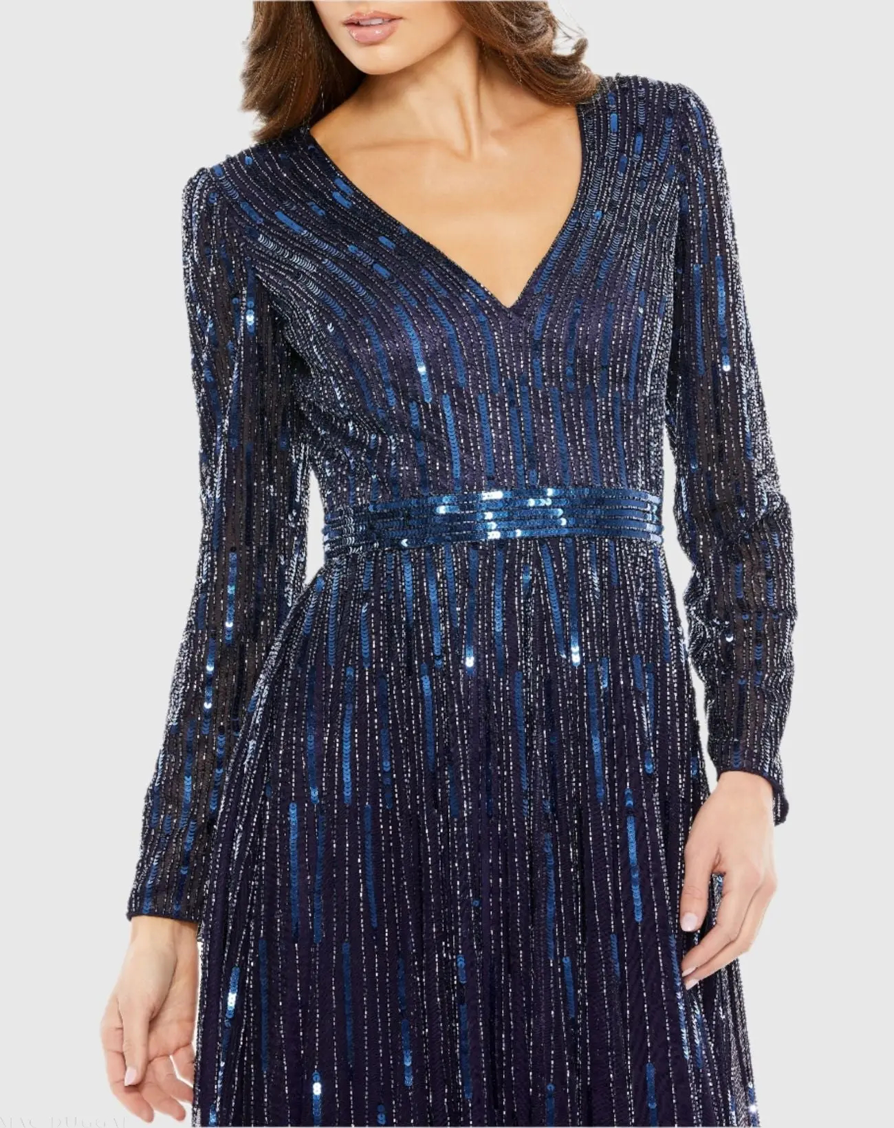 Navy Long Sleeve Tea Length Dress - Image 2