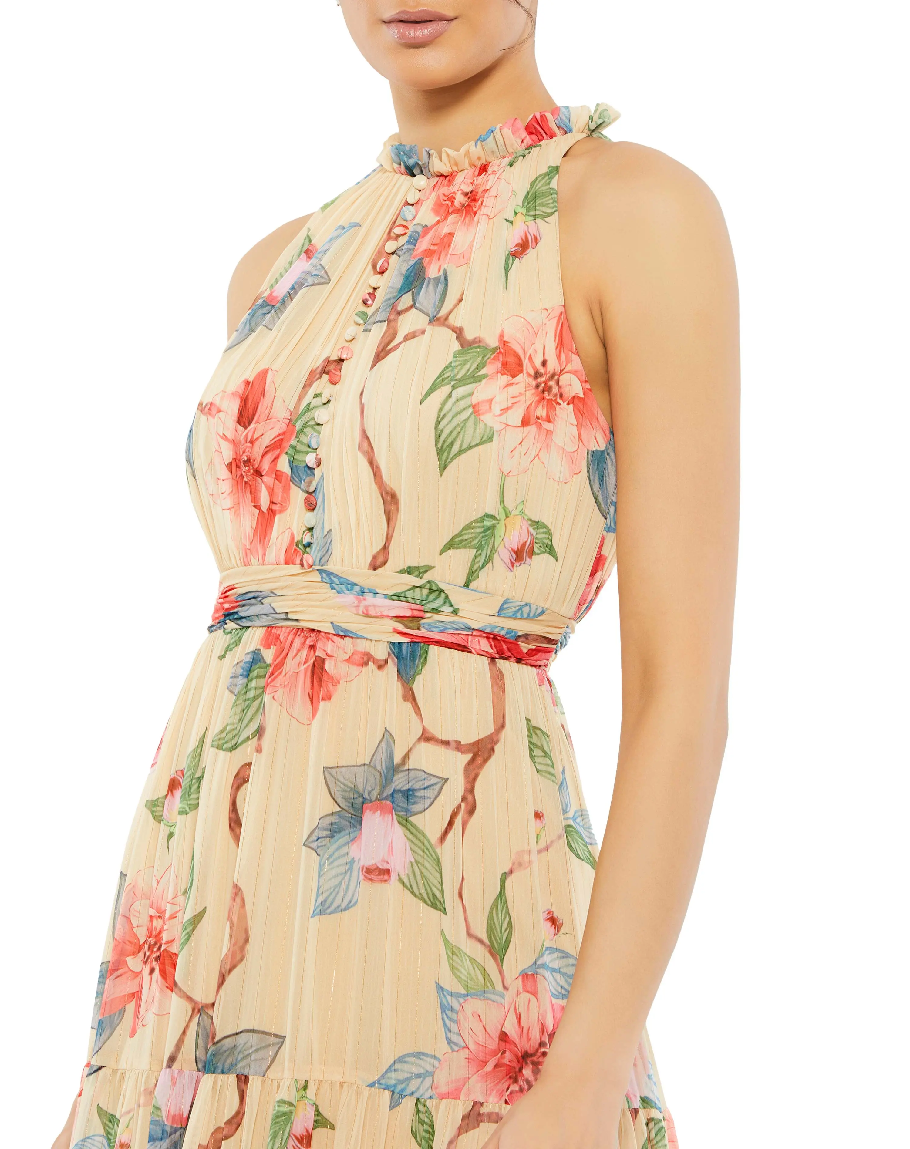 Beige Floral Halter Neck Maxi Dress - Image 2