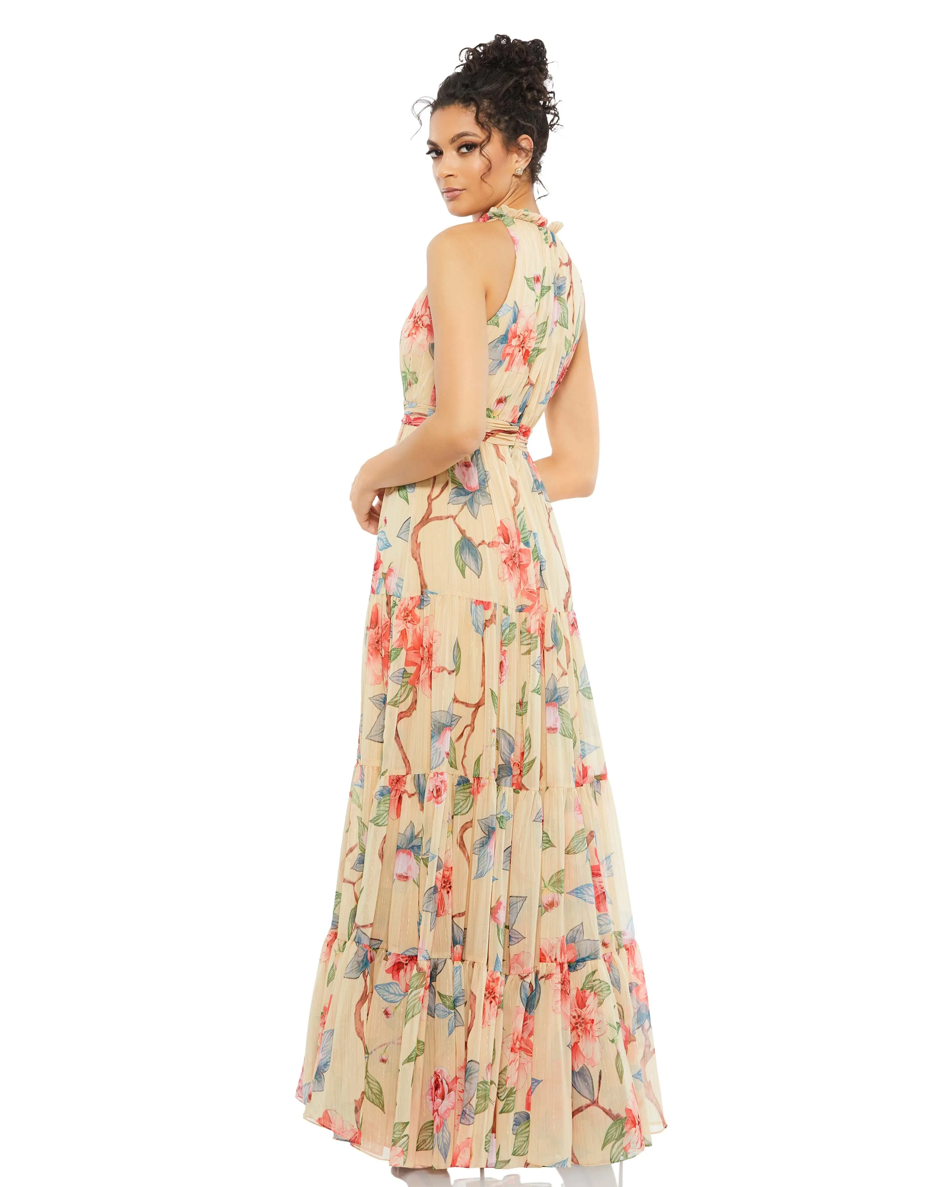 Beige Floral Halter Neck Maxi Dress - Image 3