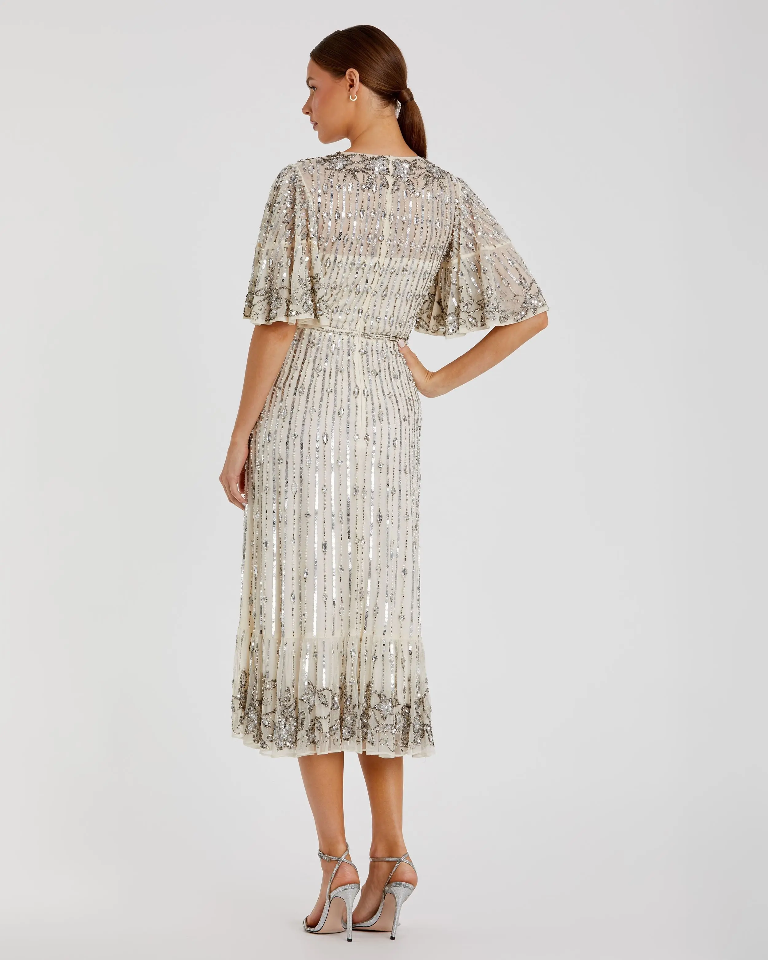 Silver Flounce Sleeve Midi Dress - FINAL SALE - Image 3