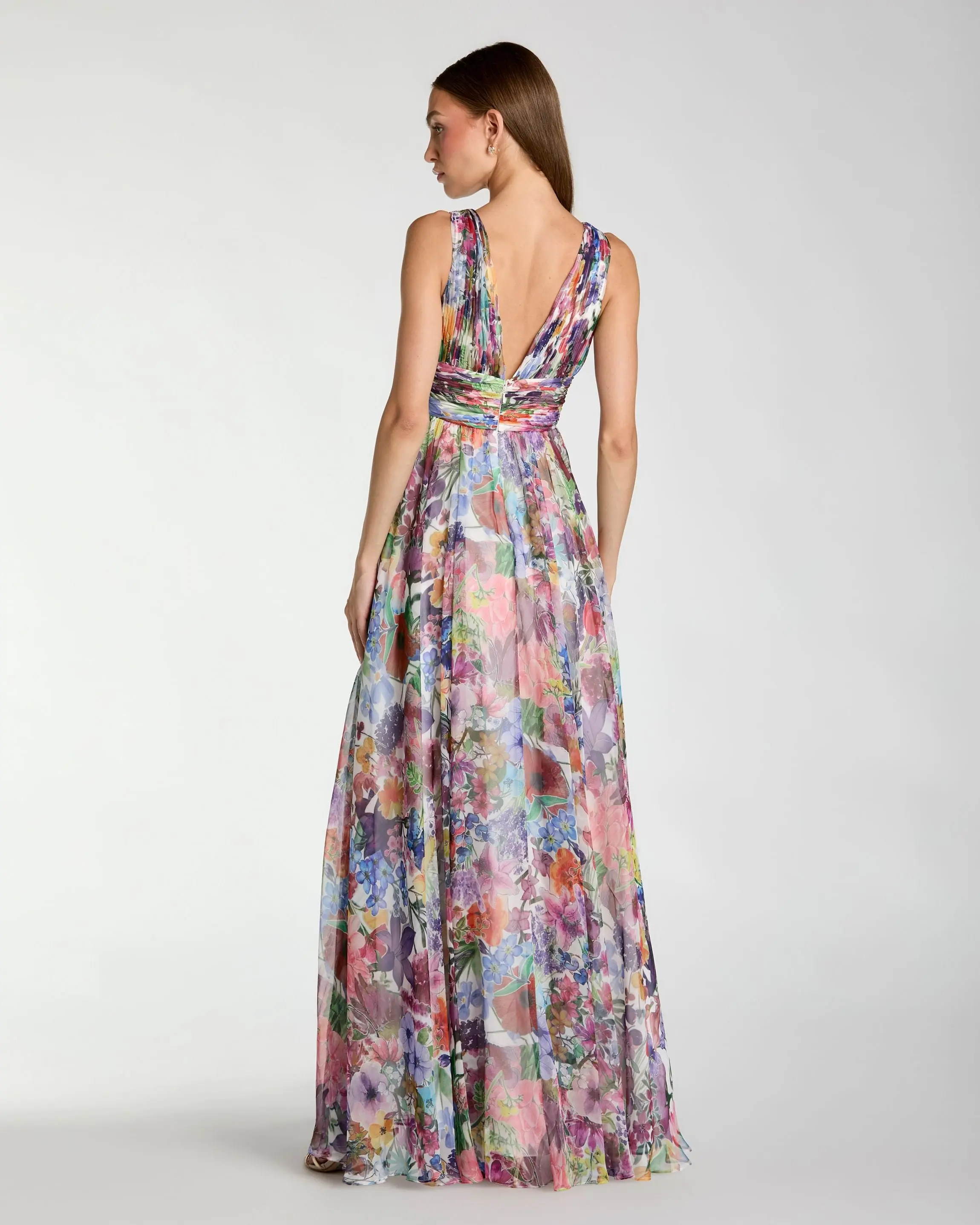 Multicolor Floral Chiffon Gown with Ruffle Slit - Image 3