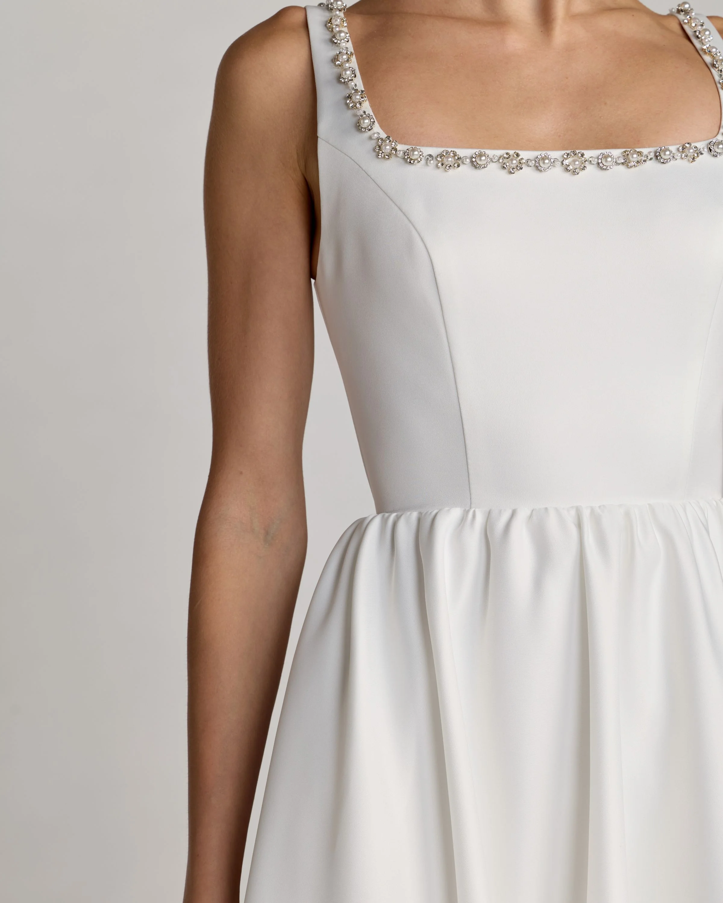 White Embellished Square Neck A-Line Midi Dress - Image 3
