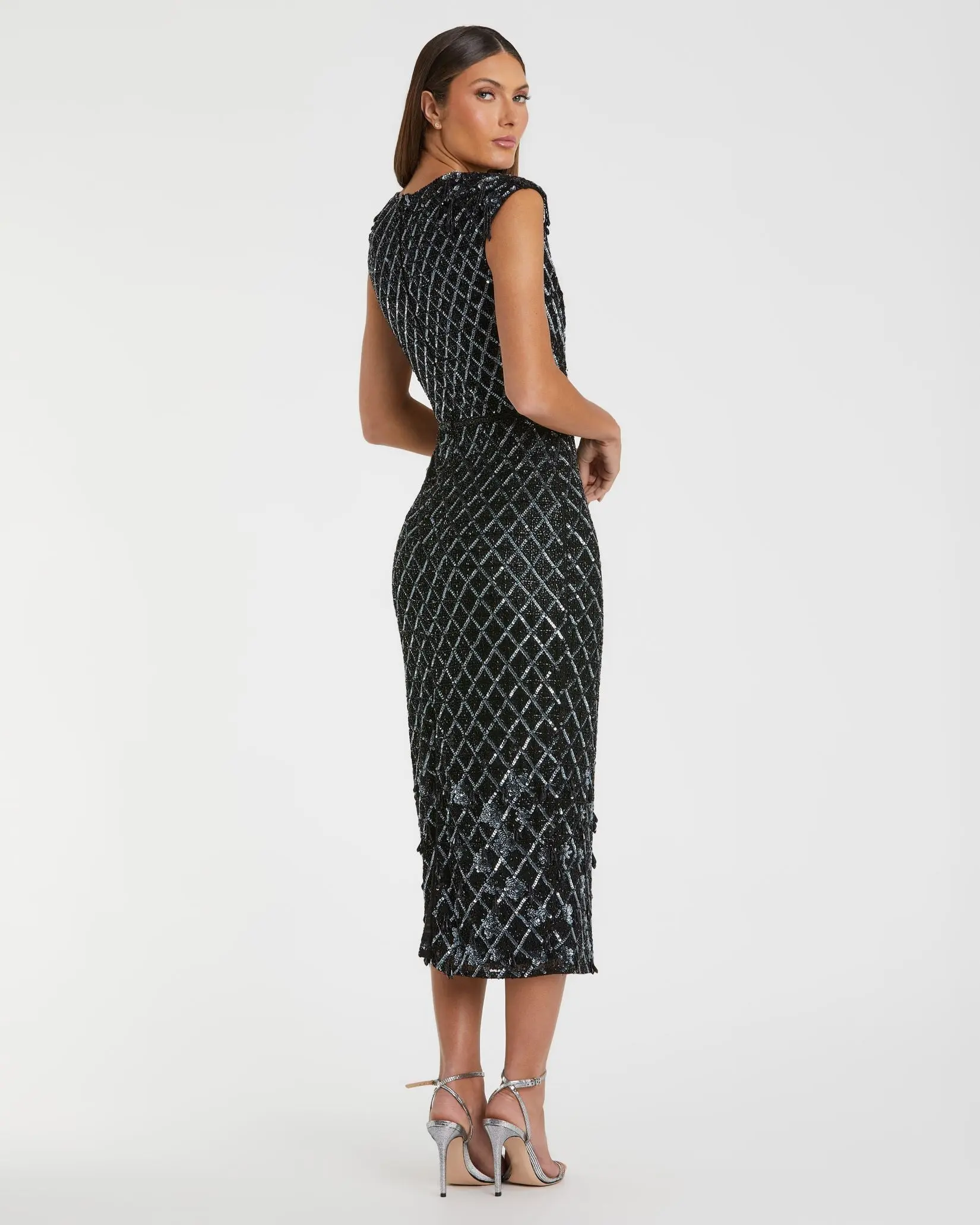 Black High Neck Dress w/ Crystal Fringe Detail - Image 3