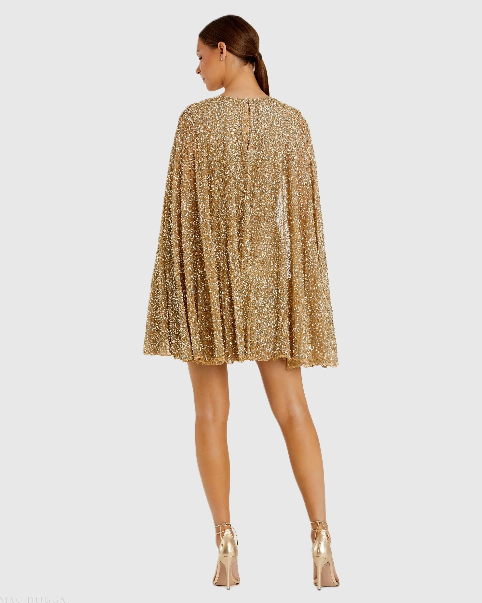 Gold Sequined Cape Sleeve Mini Dress - Image 3