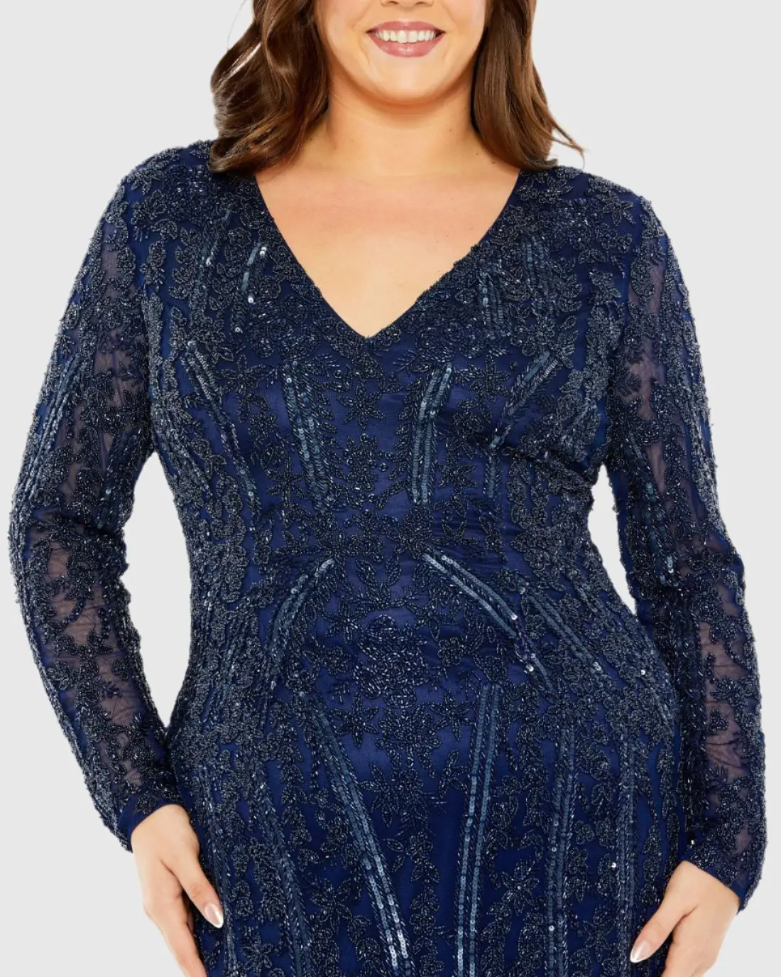 Navy Long Sleeve Embellished Dress (Plus) - FINAL SALE - Image 2