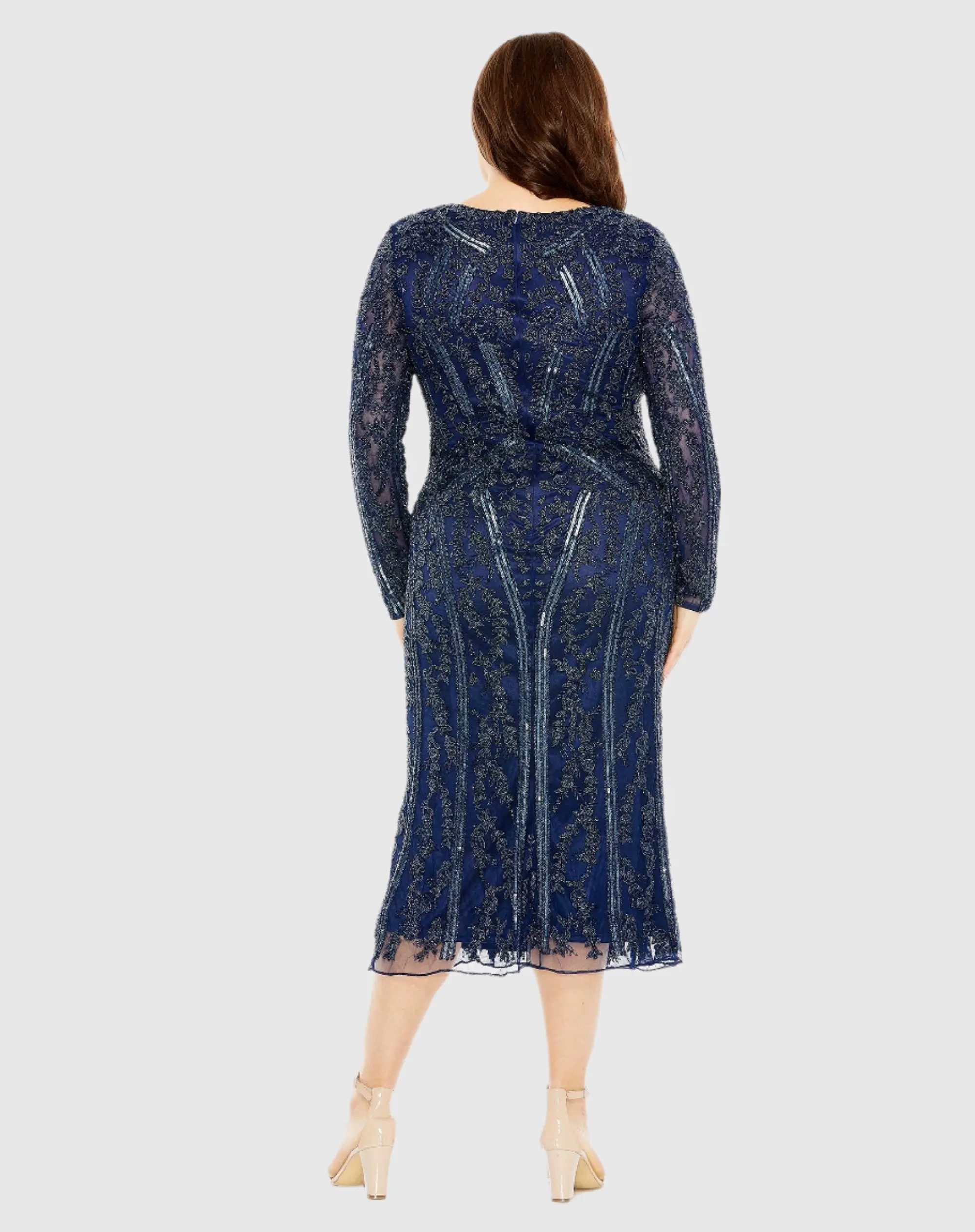 Navy Long Sleeve Embellished Dress (Plus) - FINAL SALE - Image 3