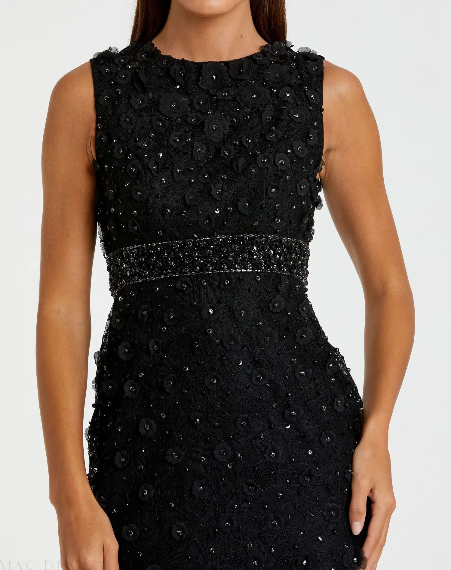 Black Floral Applique Sleeveless Midi Dress - Image 2