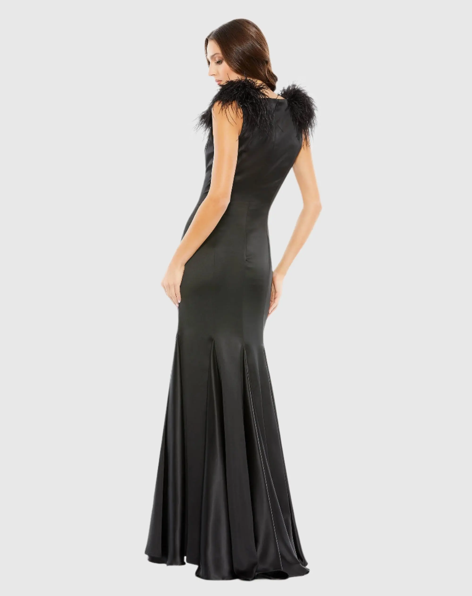 Black Feather Shoulder V-Neck Gown - FINAL SALE - Image 3