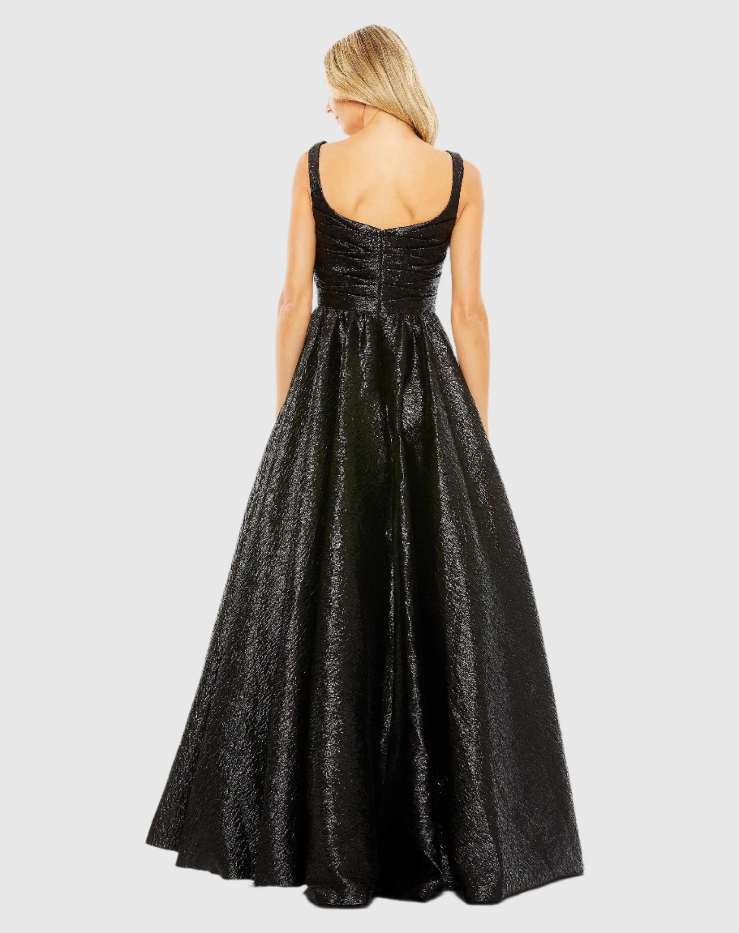 Black Metallic Pleated Bodice Ball Gown - Image 3
