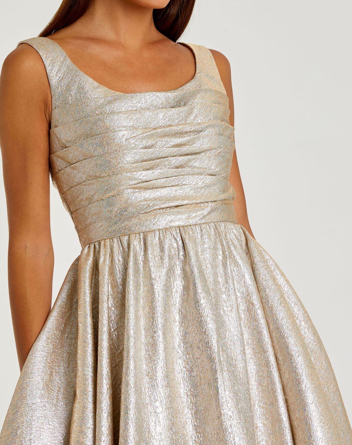 Gold Square Neck Sleeveless A Line Dress - Image 2