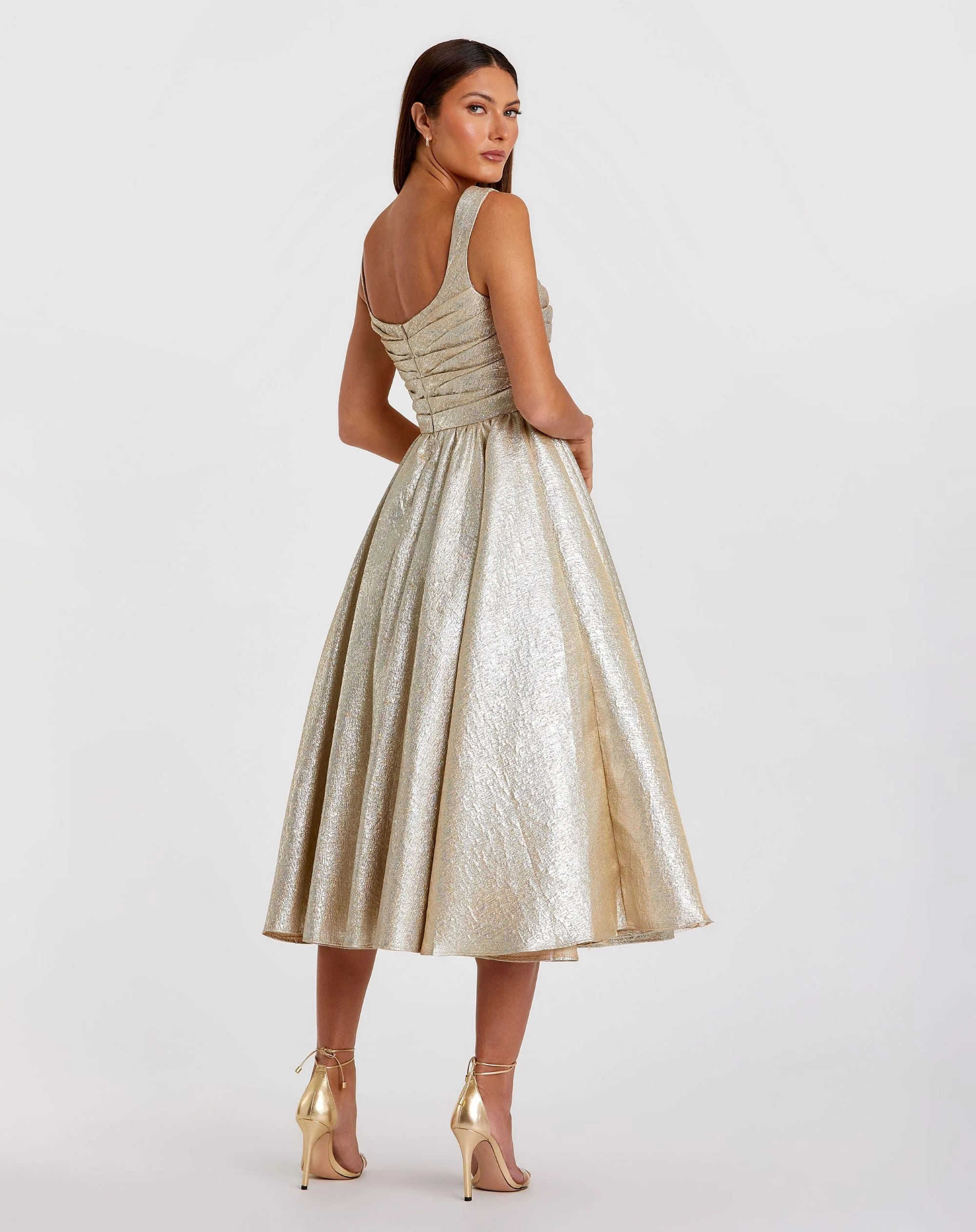 Gold Square Neck Sleeveless A Line Dress - Image 3
