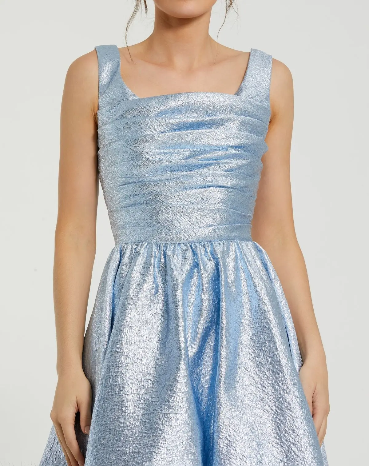 Blue Taffeta Square Neck Sleeveless A-Line Midi Dress - Image 2