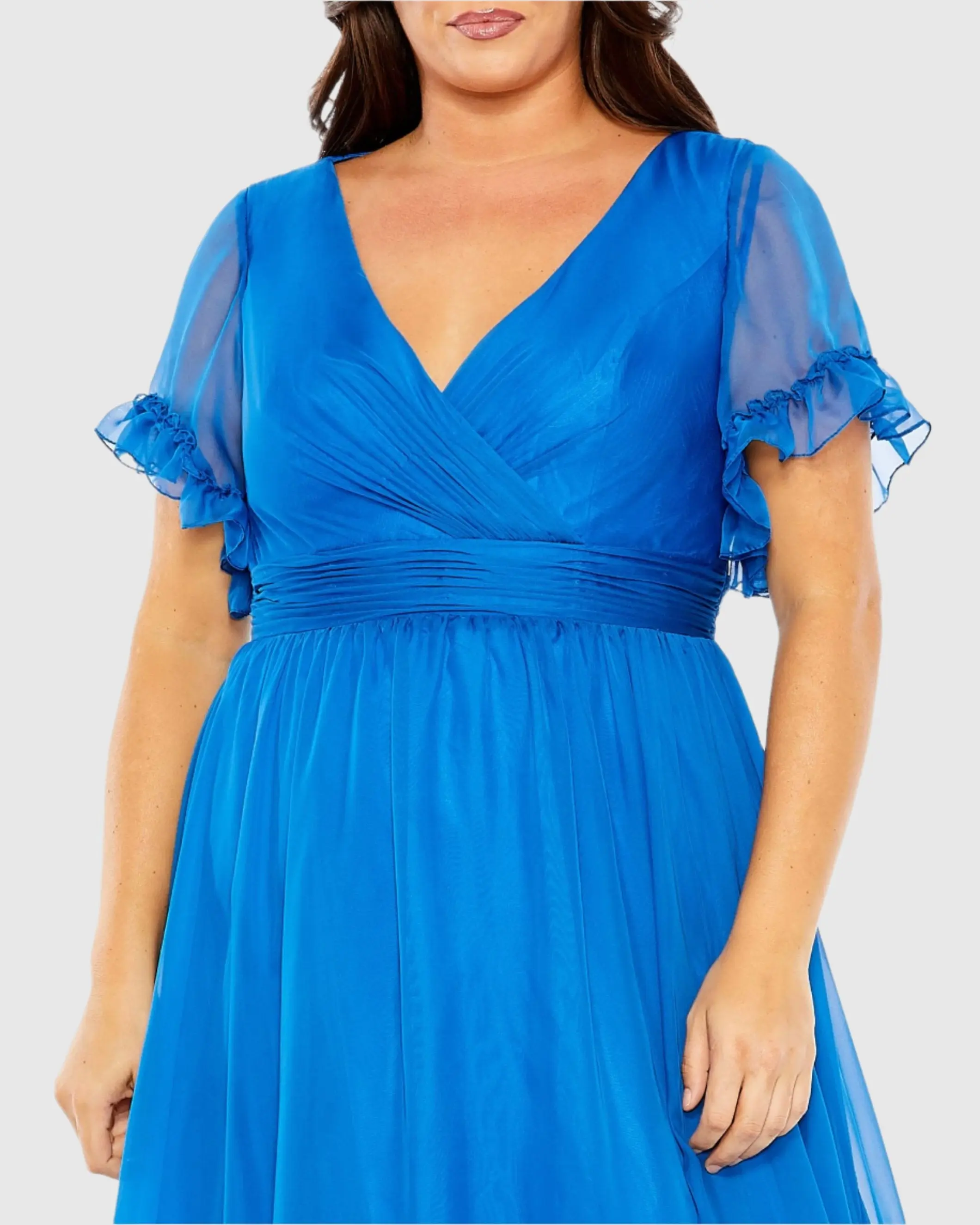 Blue Chiffon Flutter Sleeve A-line Dress (Plus) - FINAL SALE - Image 2