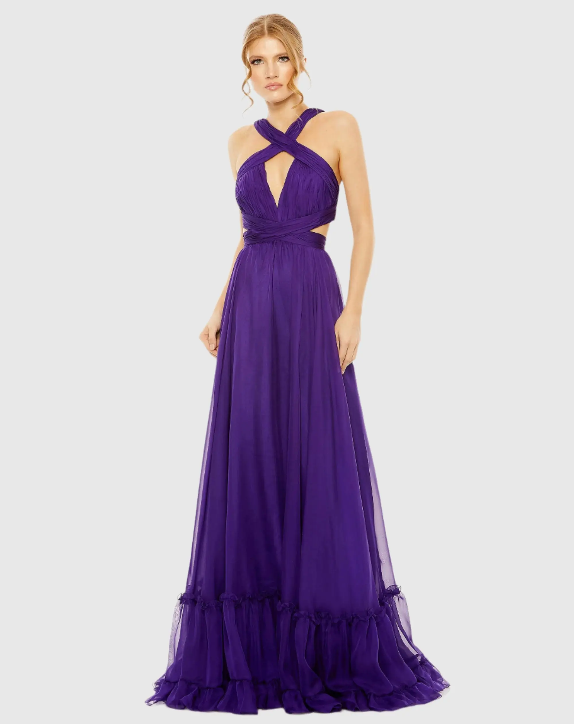 Purple Halter Cutout Keyhole Tiered Gown - FINAL SALE