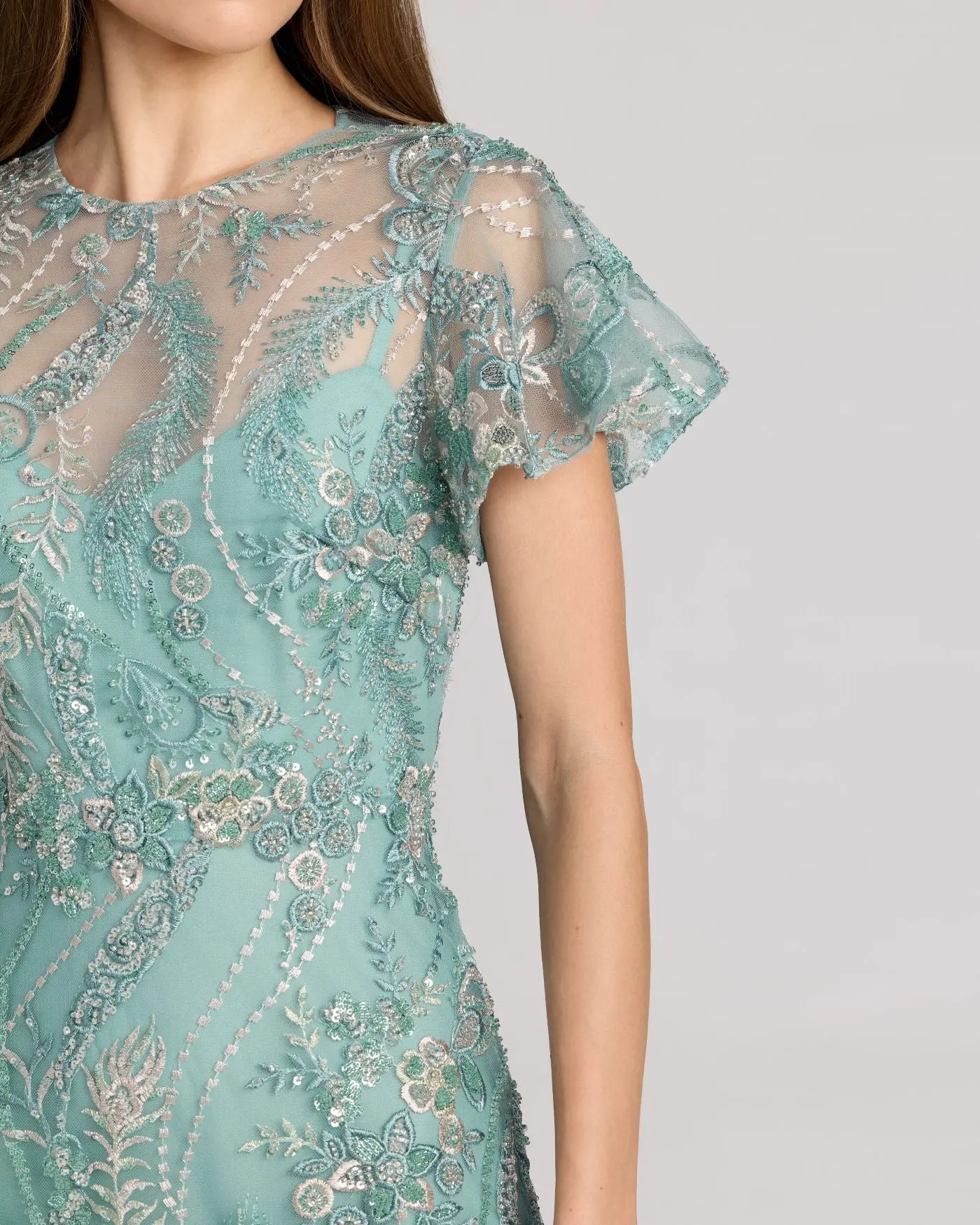 Blue Embroidered Flutter Sleeve Midi Dress - Image 2