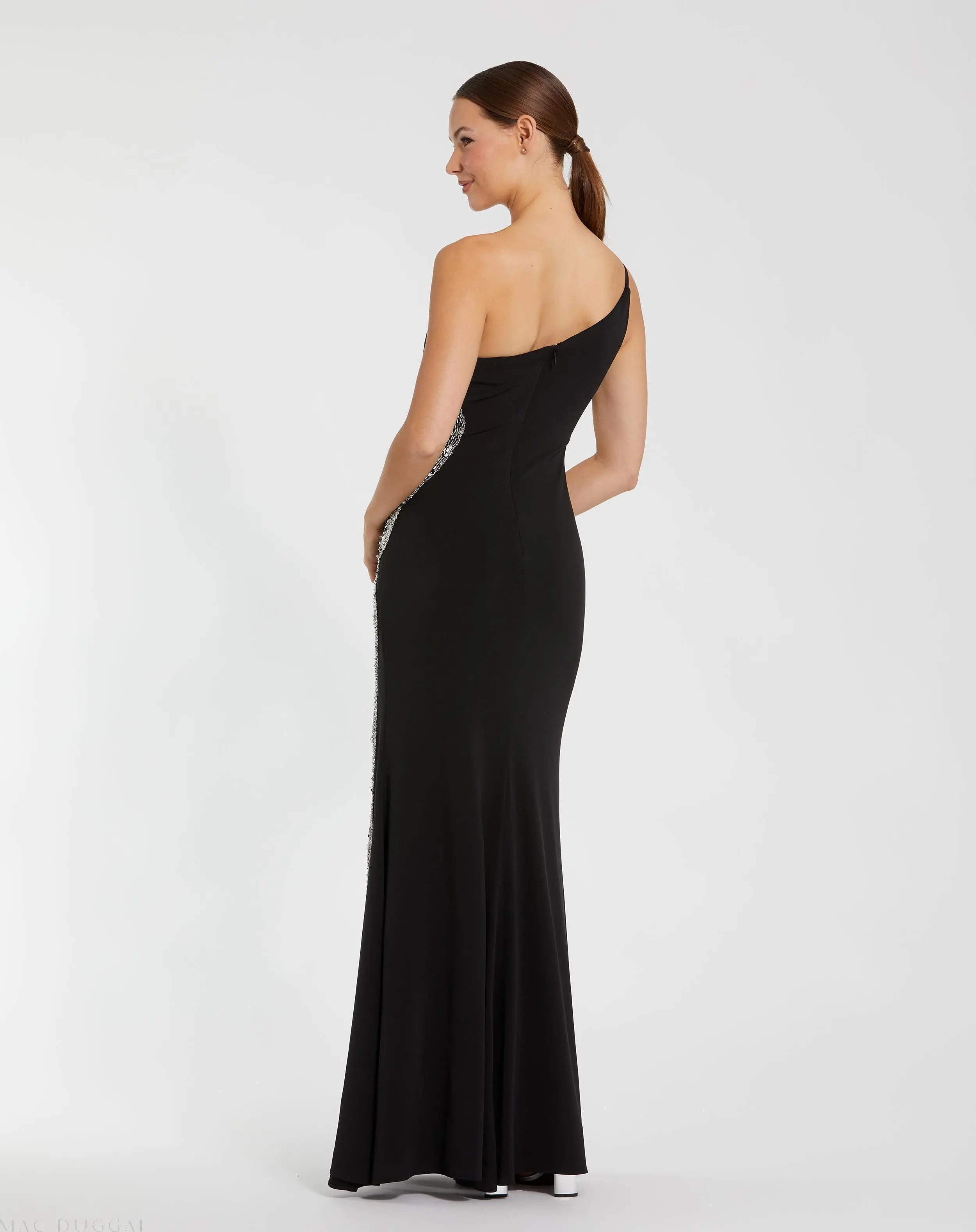 Black Jersey Trumpet Gown with Embellished Cut-Outs - Image 3