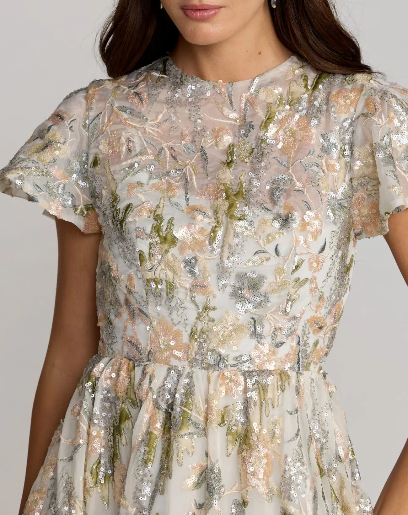 Ivory Flutter Sleeve Sequin A-Line Midi Dress - Image 2