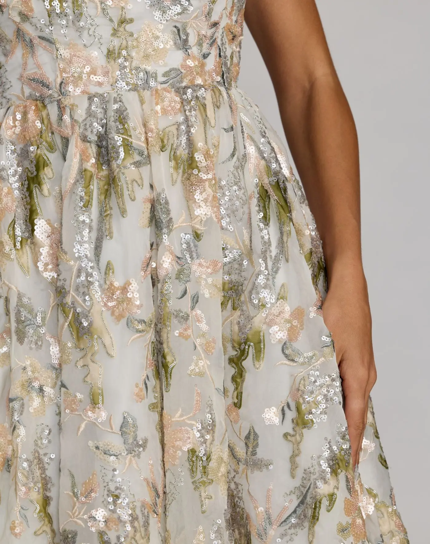 Ivory Flutter Sleeve Sequin A-Line Midi Dress - Image 3