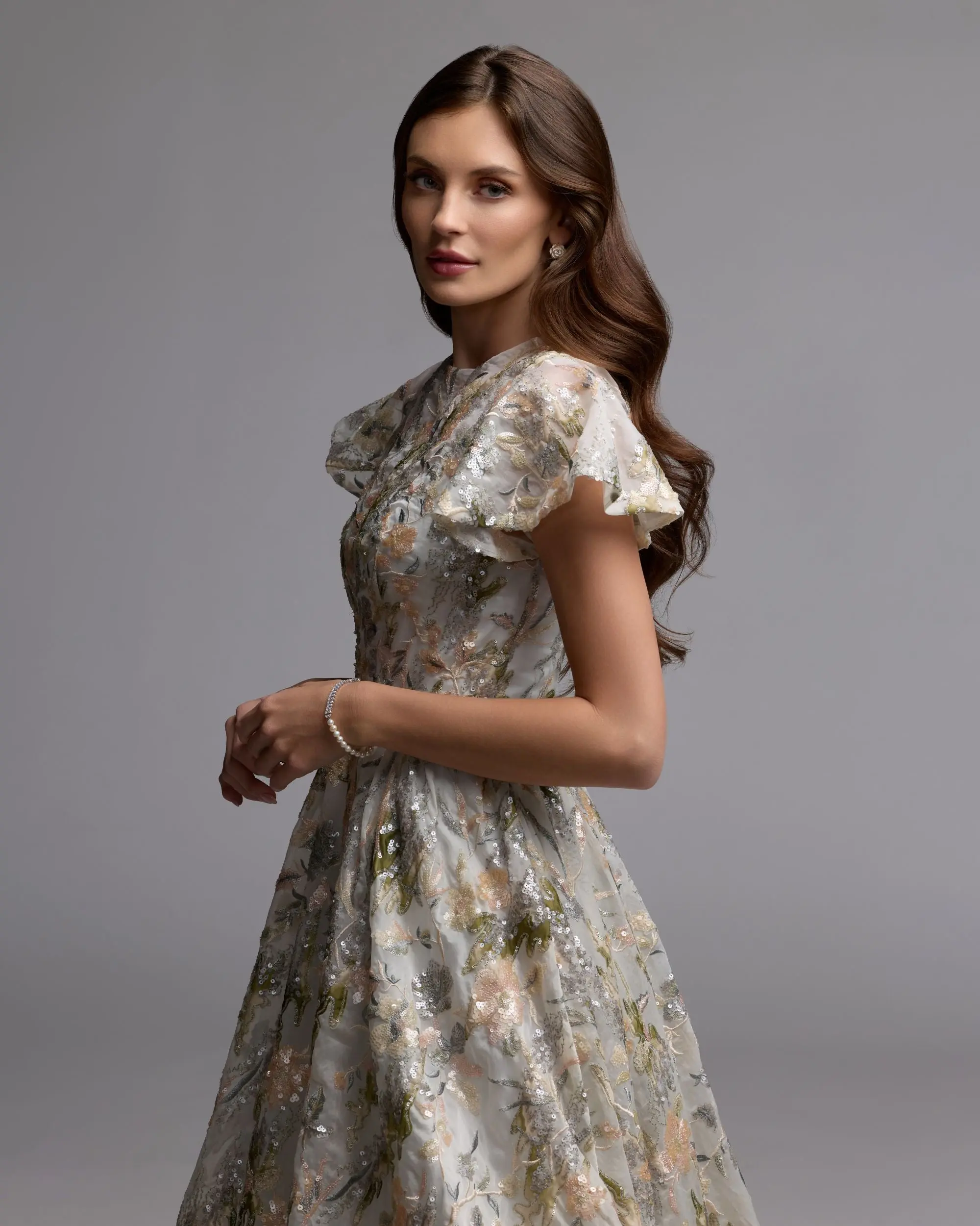 Ivory Flutter Sleeve Sequin A-Line Midi Dress - Image 6