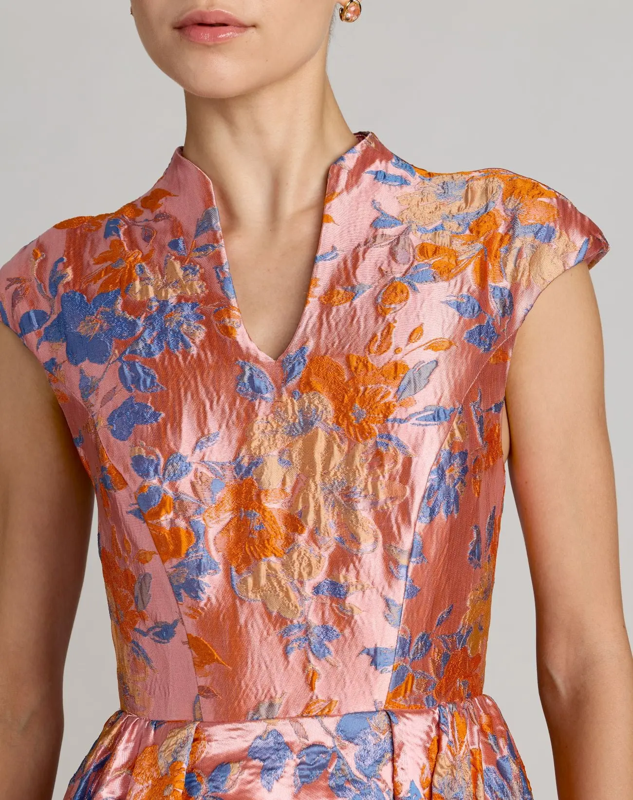 Pink Brocade Cap Sleeve Ball Gown - Image 2