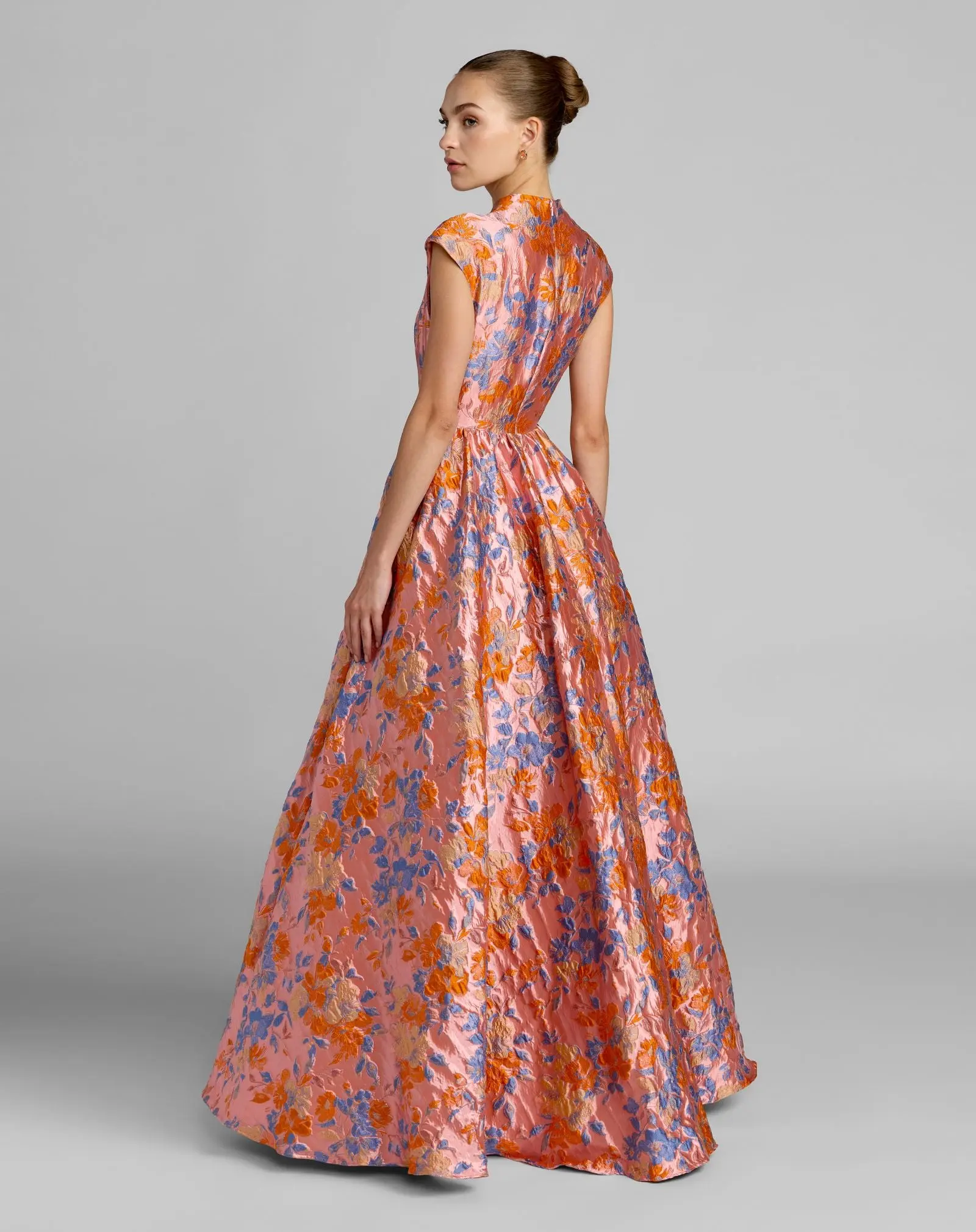 Pink Brocade Cap Sleeve Ball Gown - Image 3