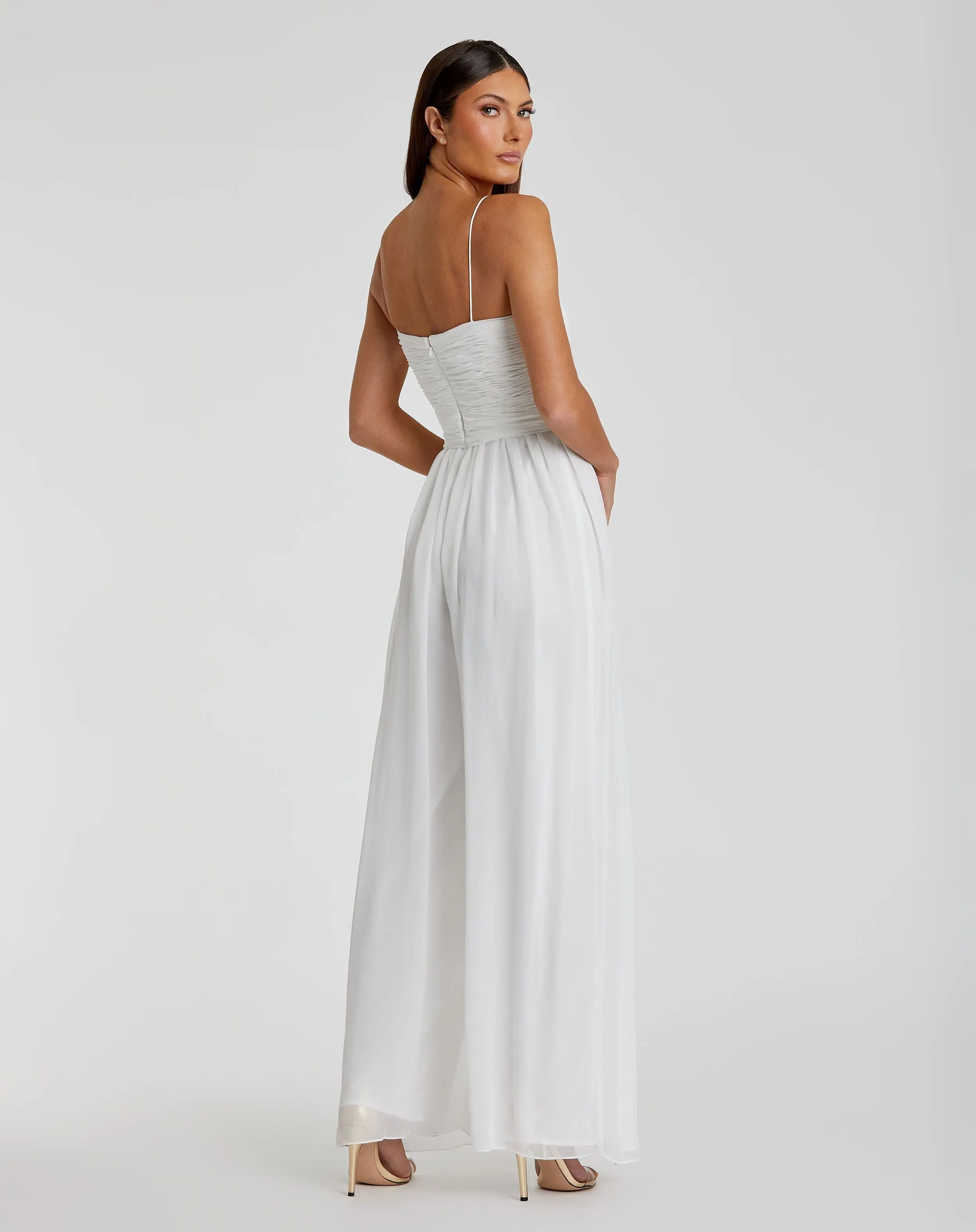 White Flowy Faux Wrap Jumpsuit - Image 3