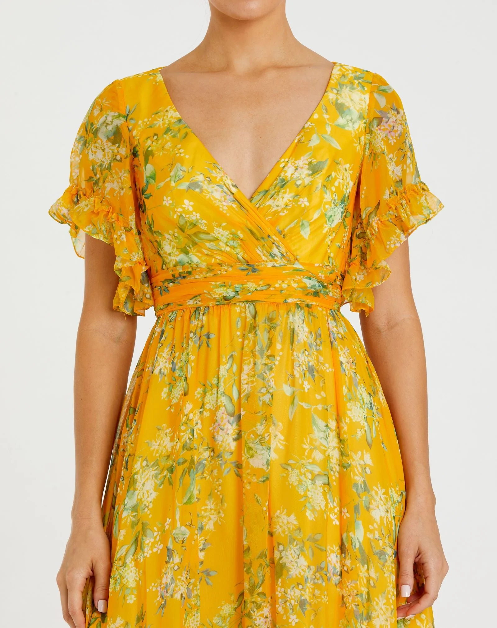 Yellow Multicolor Flounce Sleeve Floral Maxi Dress - Image 2