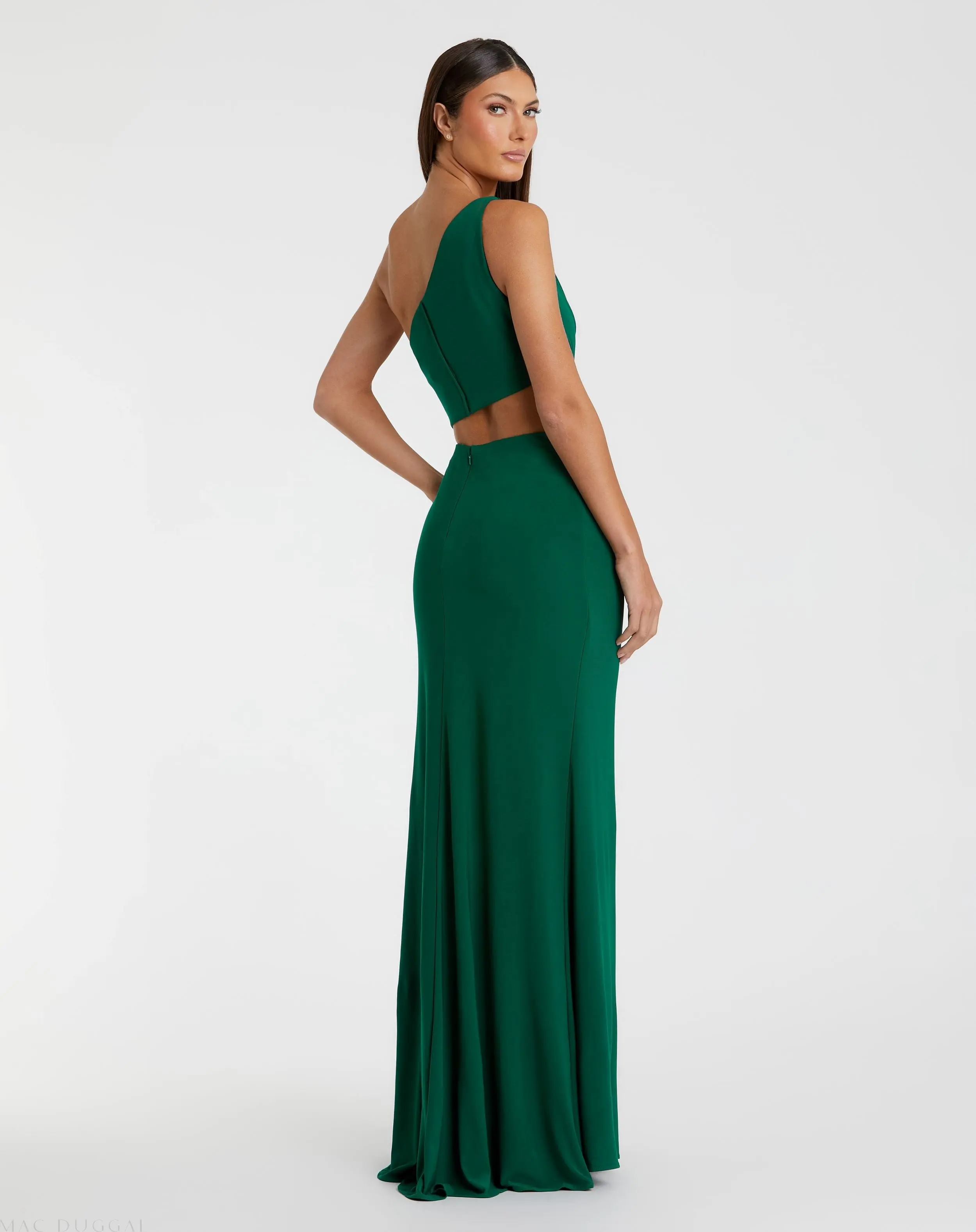 Green One Shoulder Ruched Cut Out Jersey Gown - Image 3