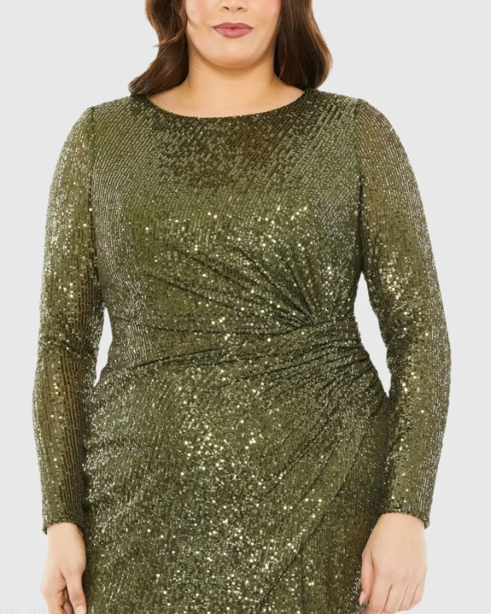 Green Long Sleeve Sequin Gathered Waist Dress - FINAL SALE - Image 2