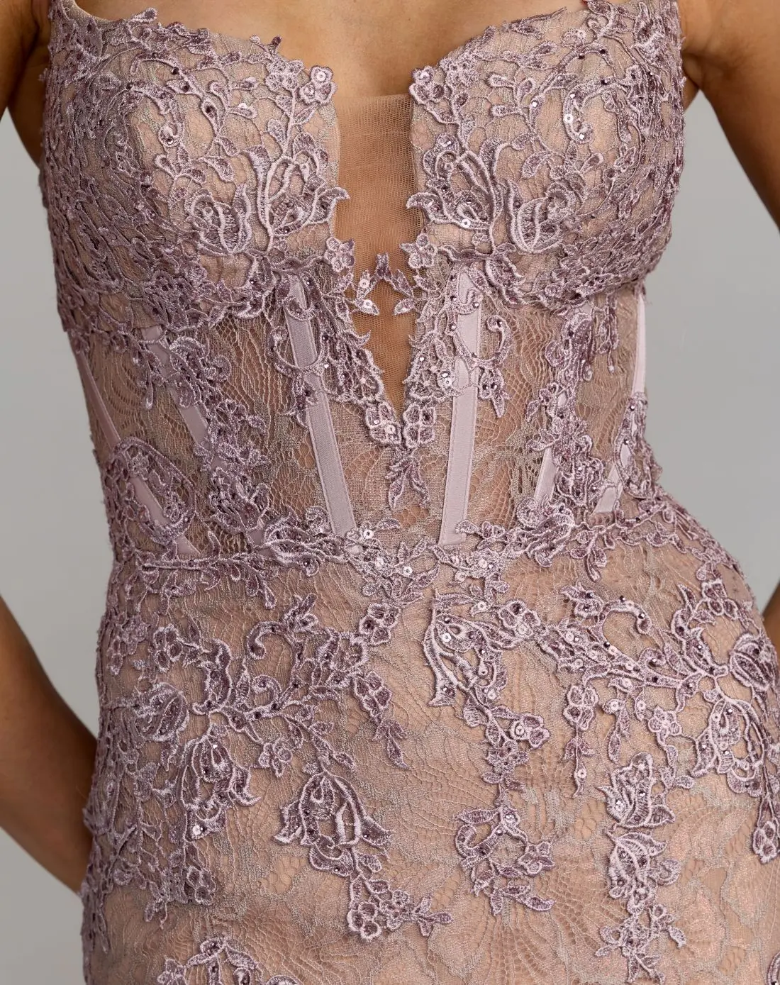 Pink Embroidered Lace Sleeveless Mermaid Gown - Image 3