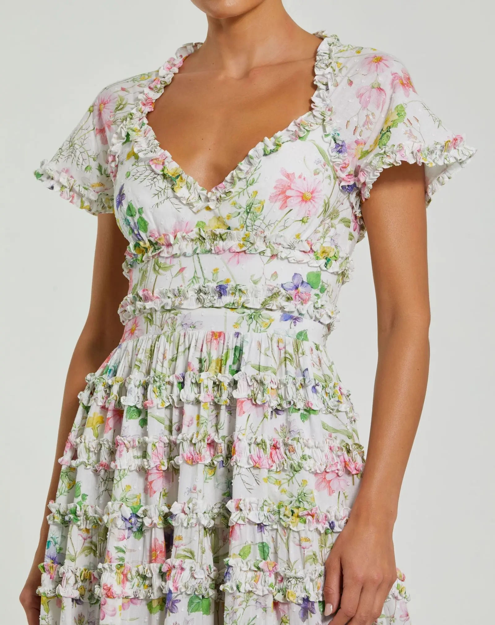 White Floral Ruffle Cotton Midi Dress - Image 2