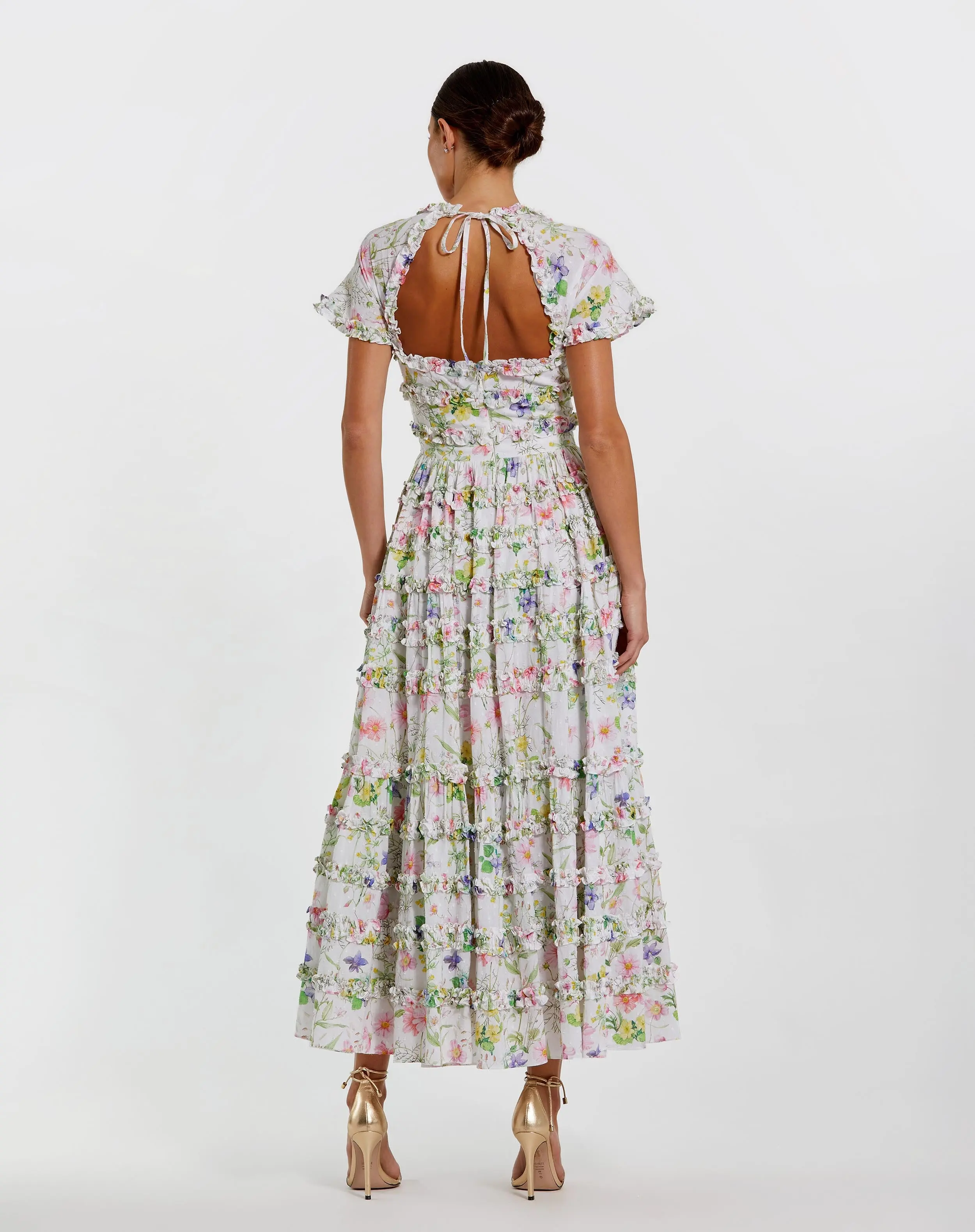 White Floral Ruffle Cotton Midi Dress - Image 3