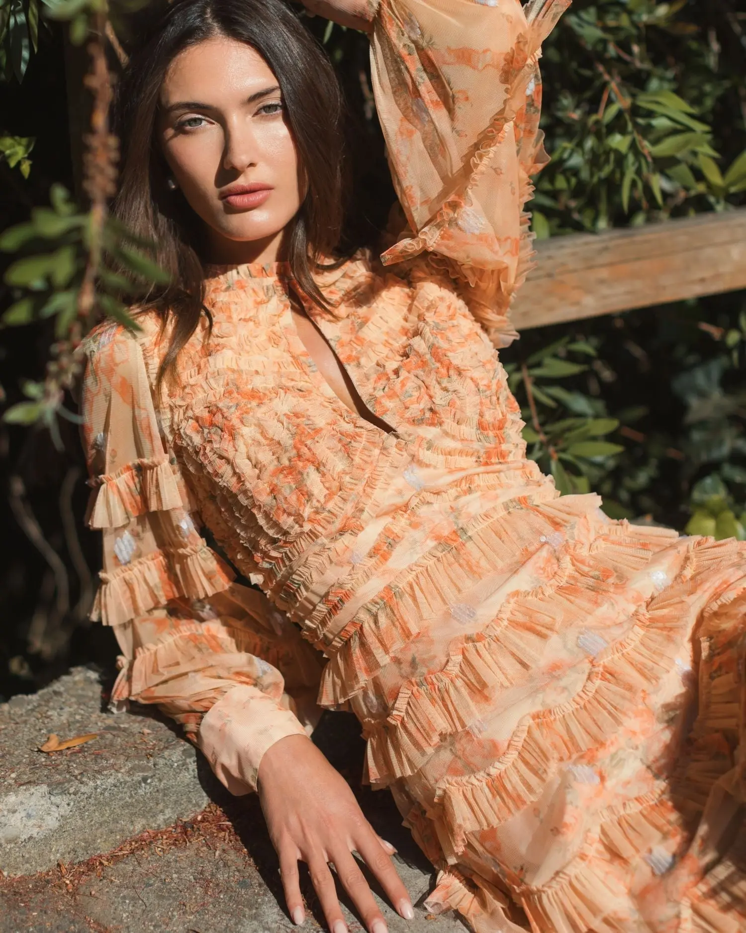 Orange Key Hole Detail Long Sleeve Dress - Image 5