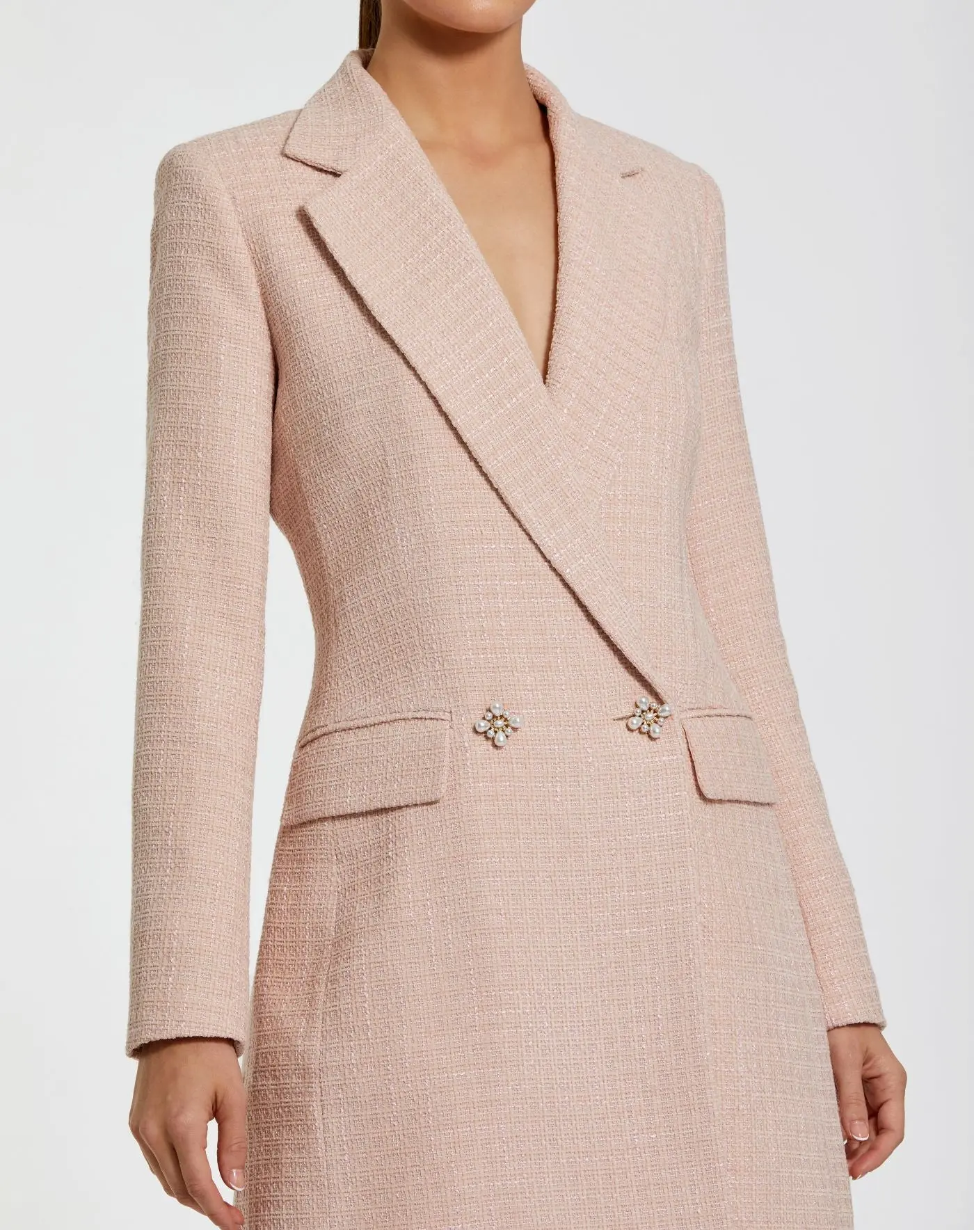 Pink Boucle Long Sleeve Blazer Mini Dress - Image 2