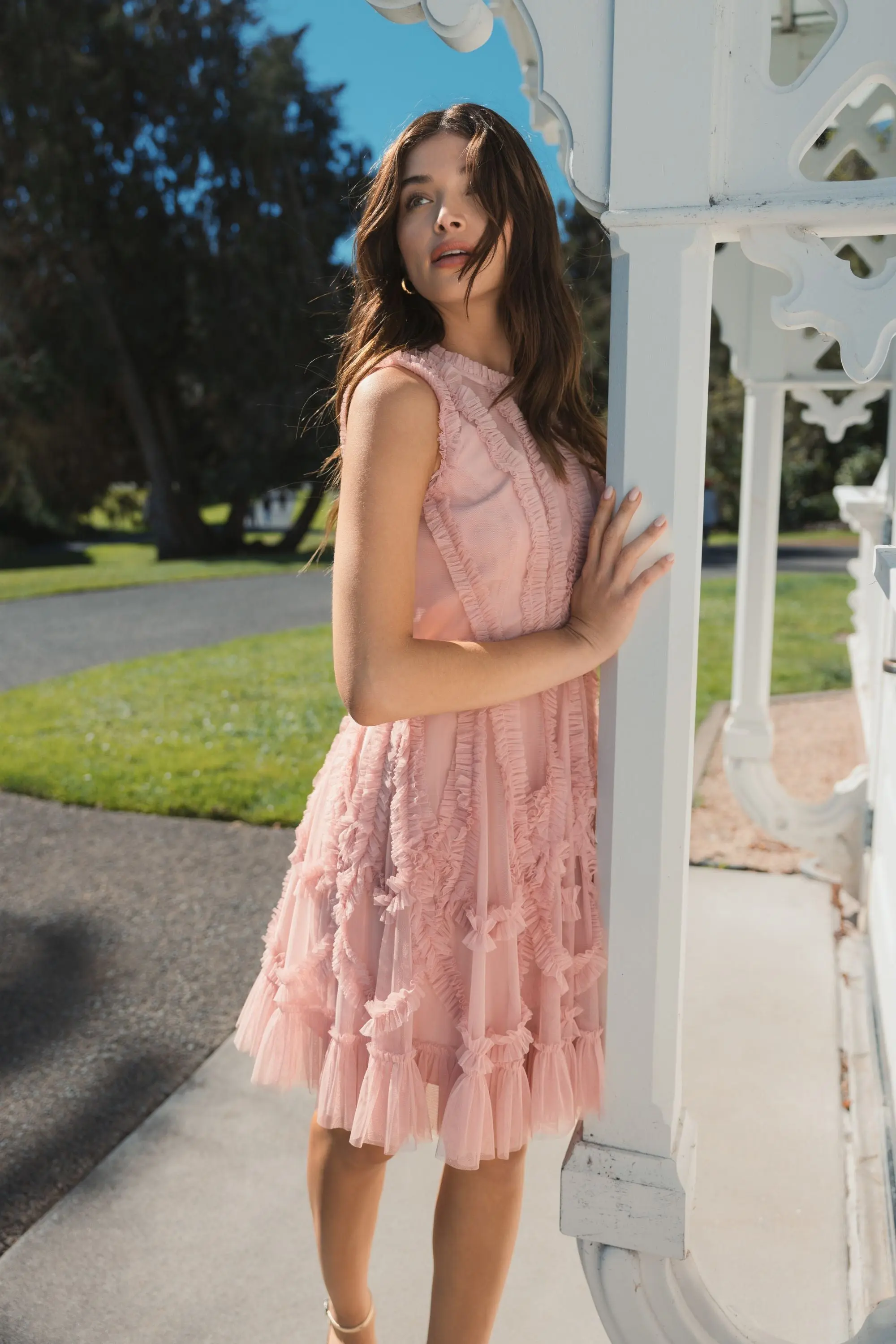 Pink High Neck Sleeveless Micro Ruffle Mini Dress - Image 5