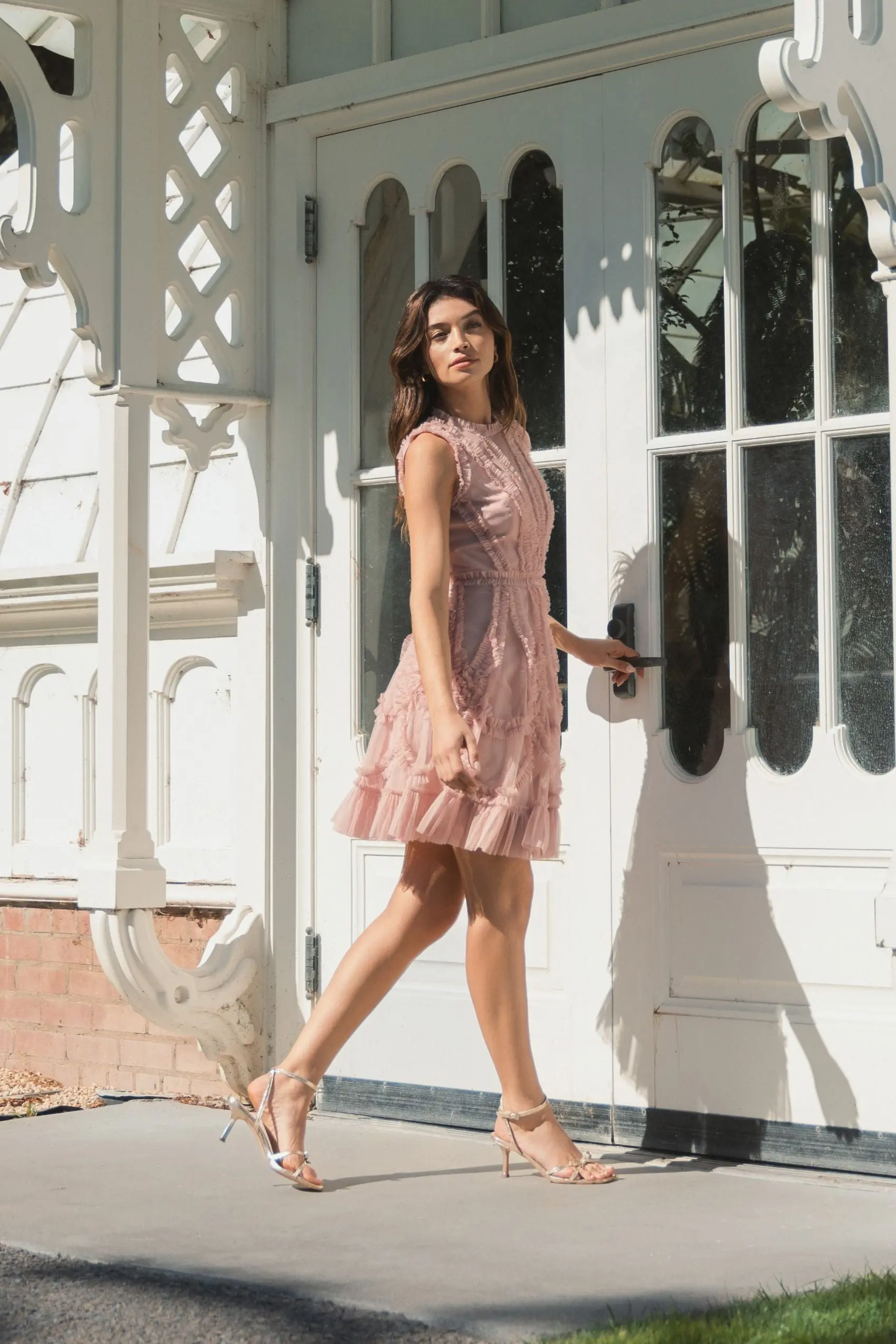 Pink High Neck Sleeveless Micro Ruffle Mini Dress - Image 6