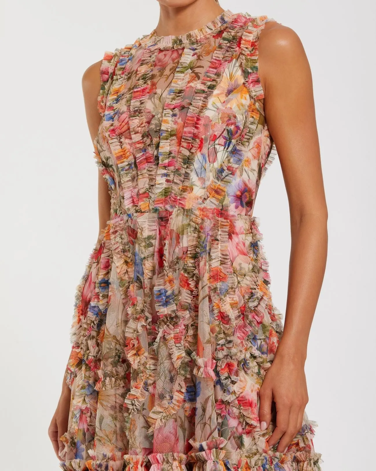 Multicolor Micro Ruffle Floral A-Line Mini Dress - Image 2