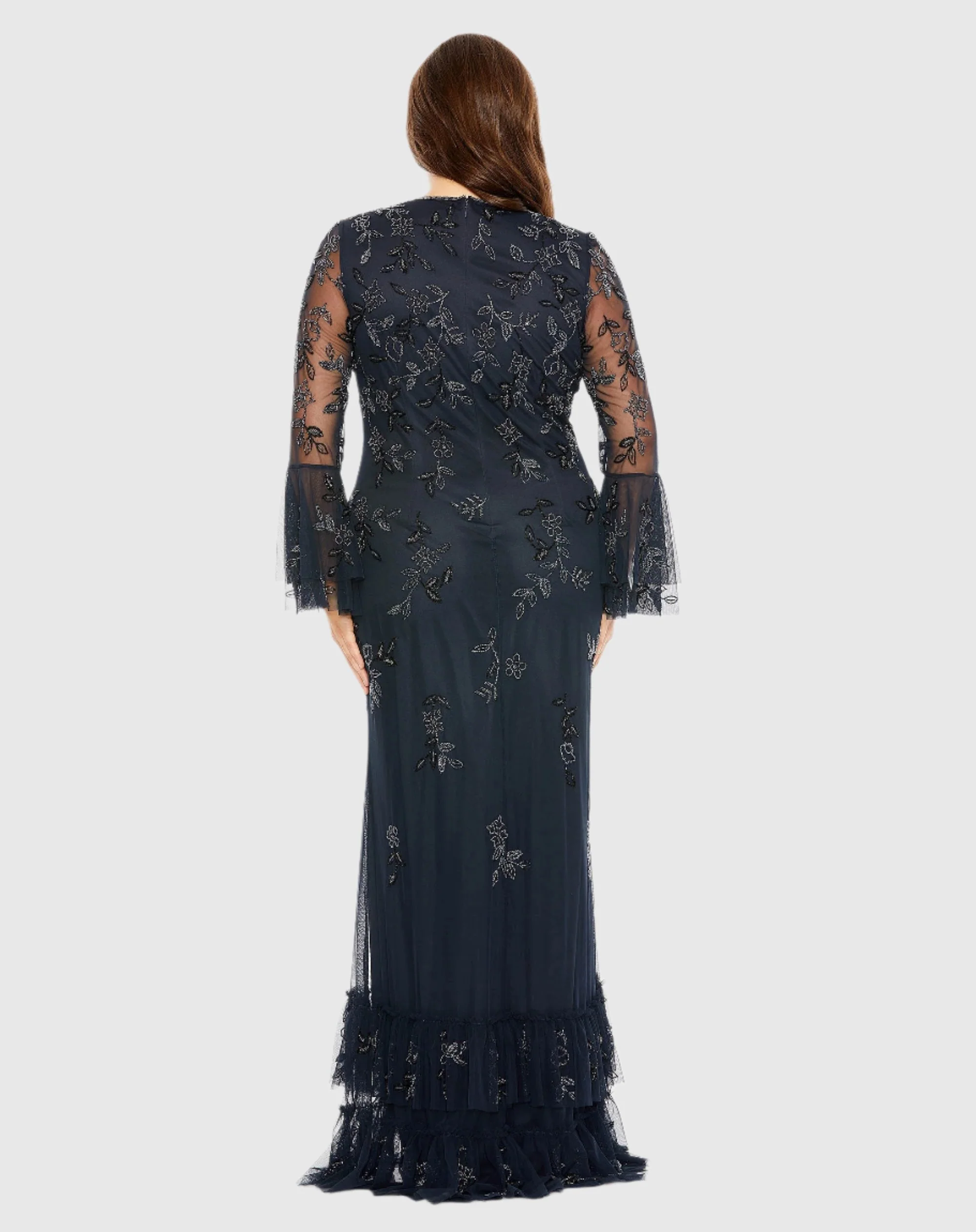 Navy V-neck Embellished Long Sleeve Gown - FINAL SALE - Image 3
