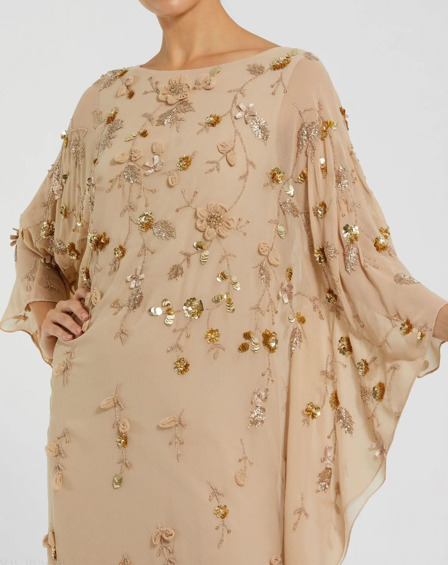 Beige Floral Embellished Kaftan Gown - Image 2