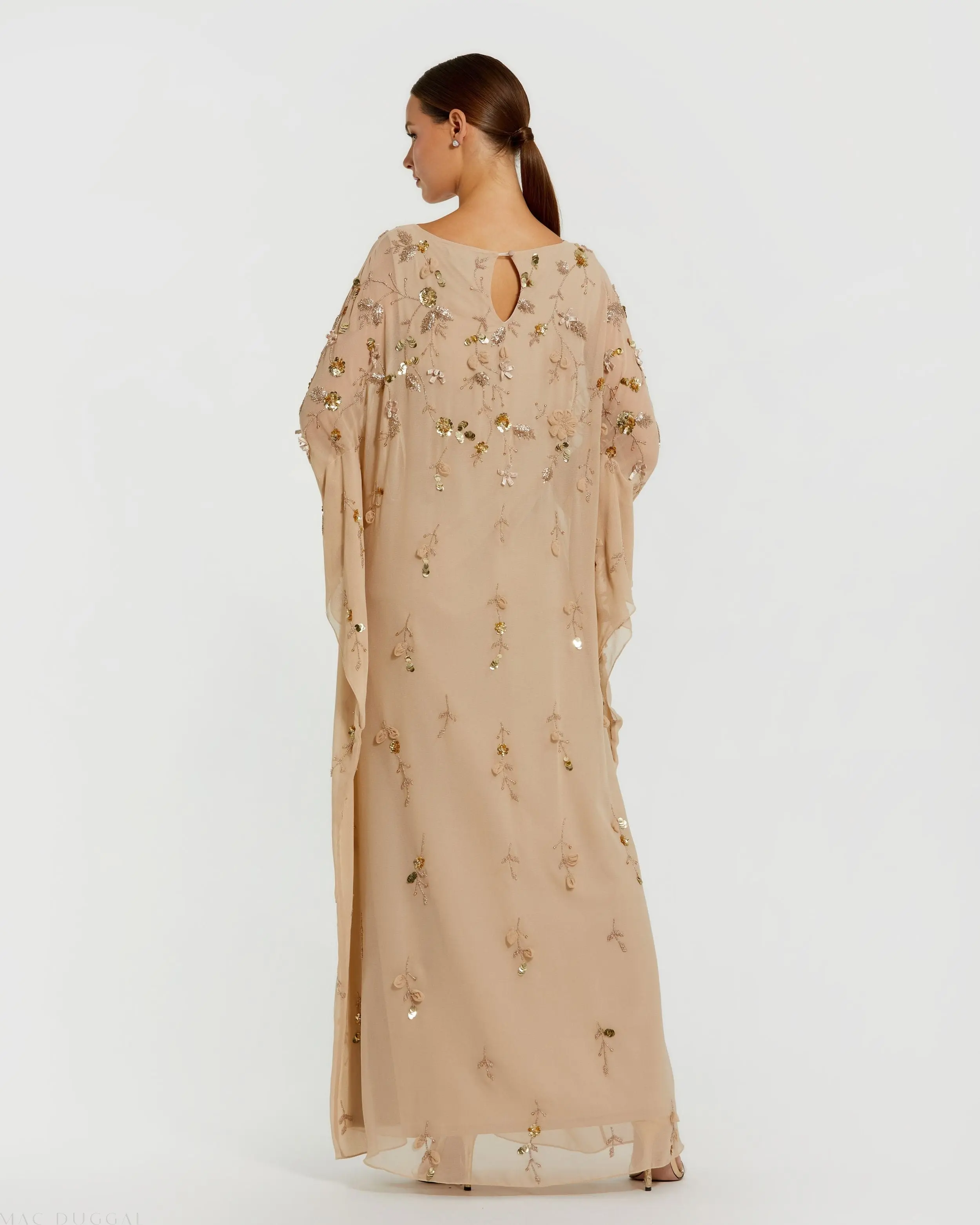Beige Floral Embellished Kaftan Gown - Image 3