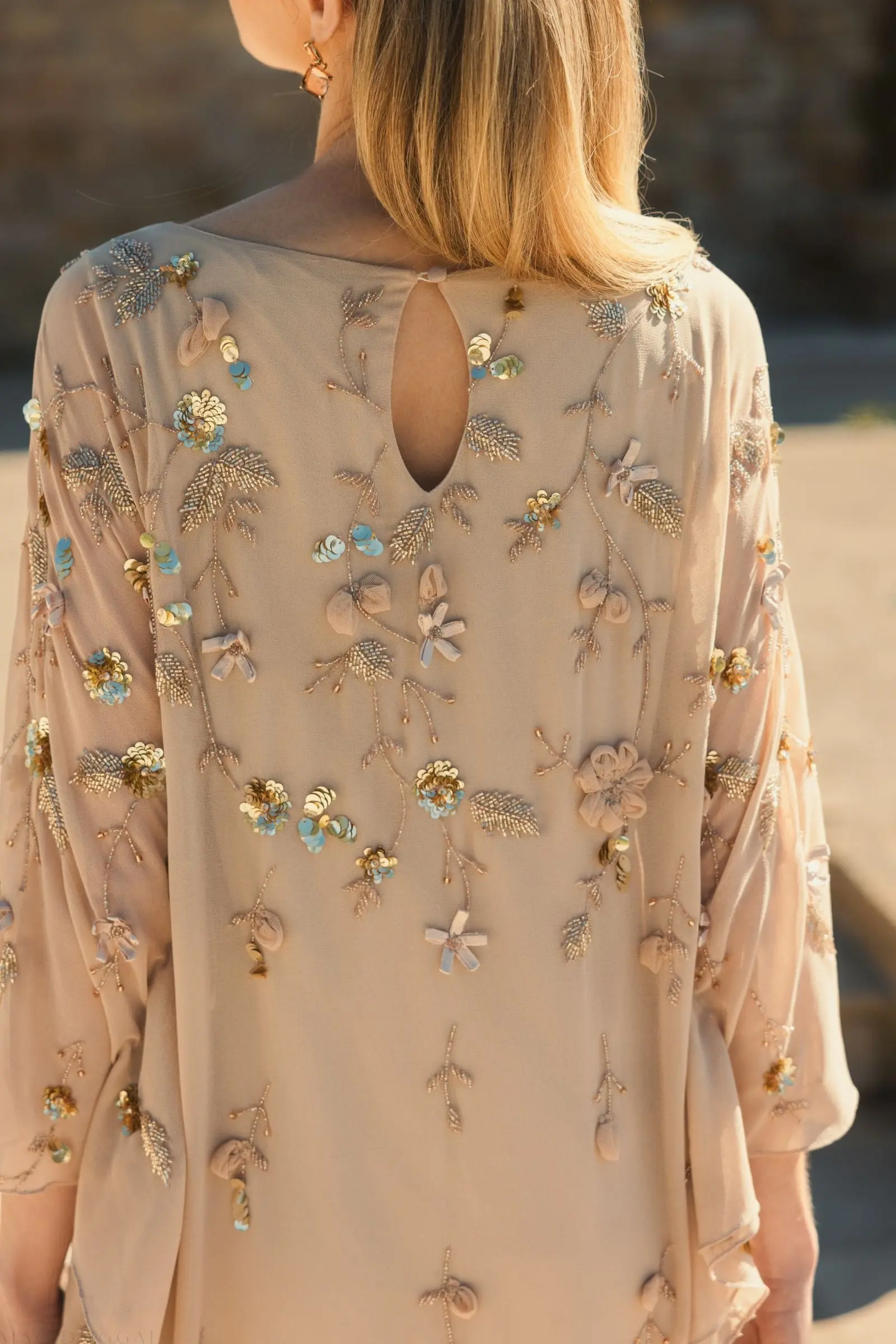 Beige Floral Embellished Kaftan Gown - Image 5