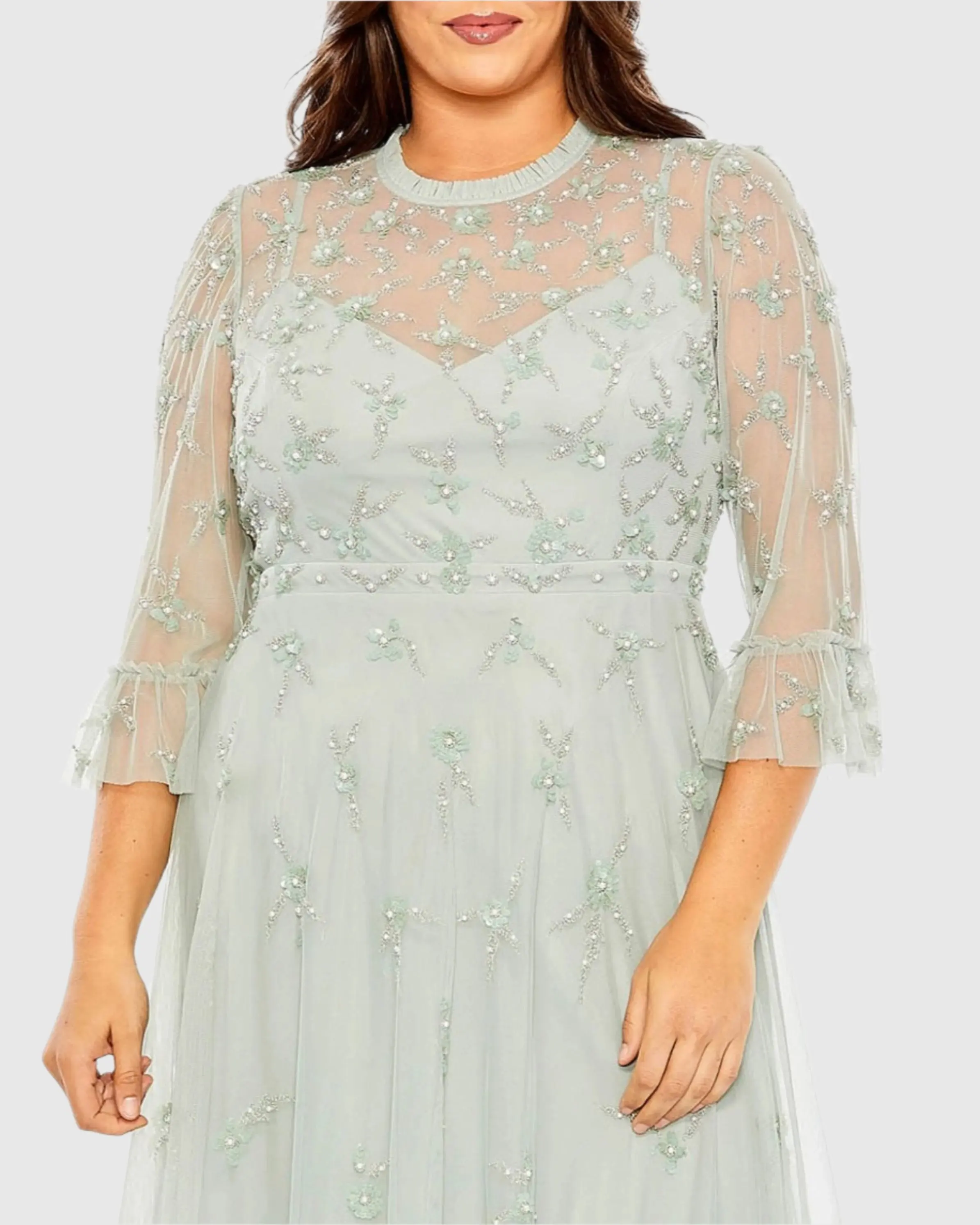 Green Embellished High Neck Dress (Plus) - Image 2