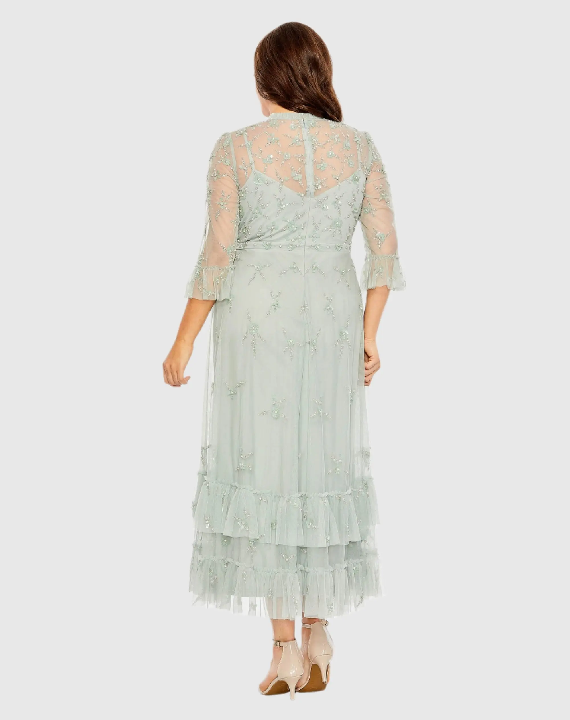 Green Embellished High Neck Dress (Plus) - Image 3