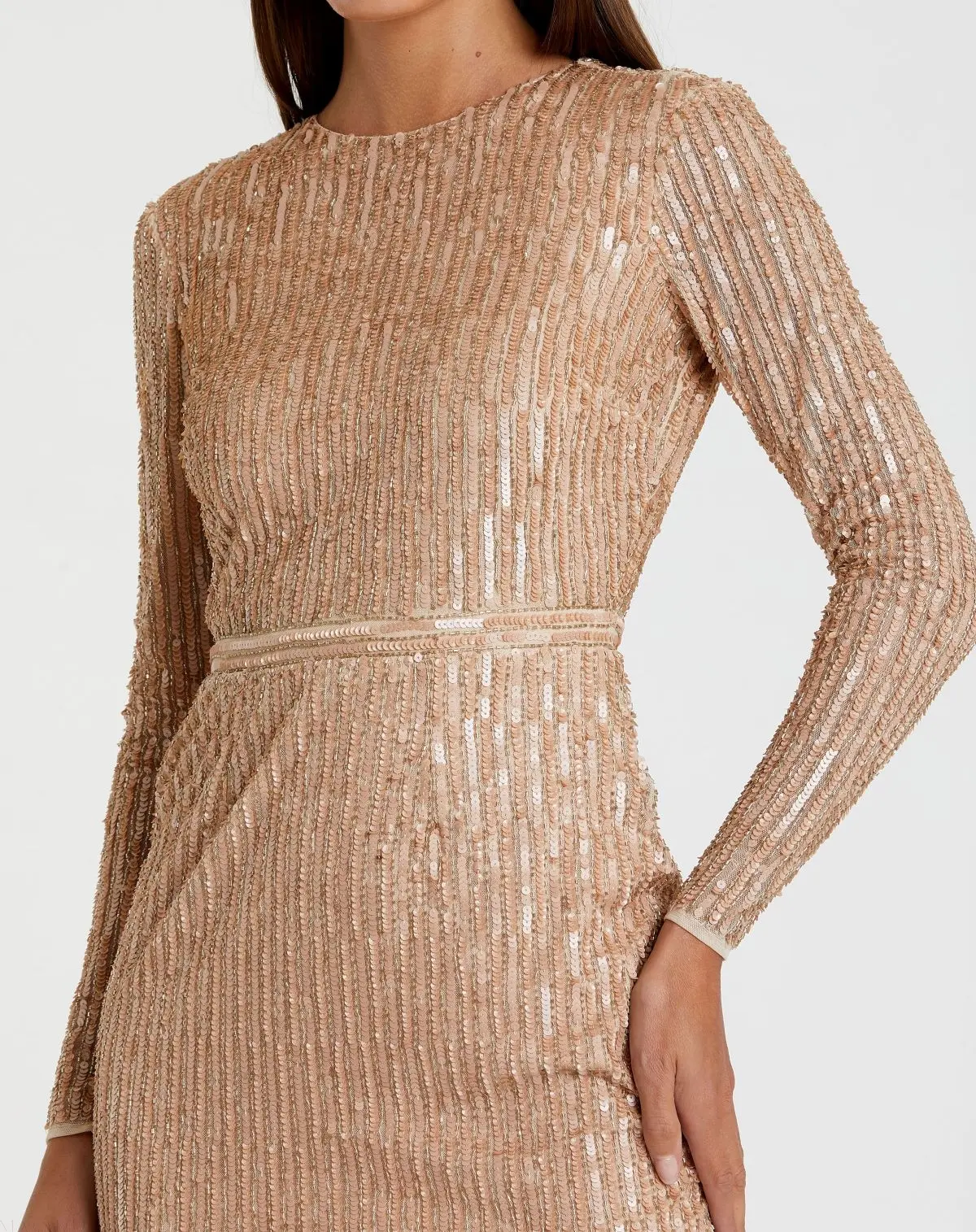 Beige Long Sleeve Sequin Mini Dress - FINAL SALE - Image 2