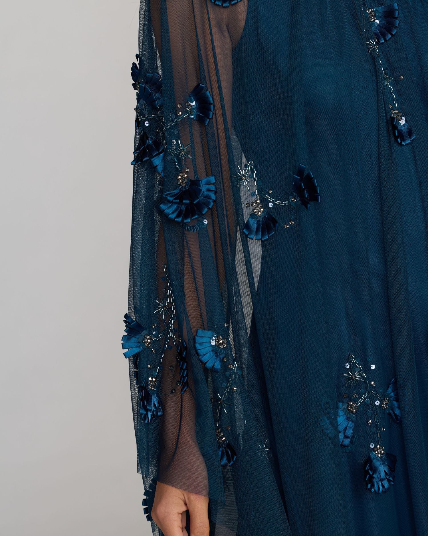 Blue One Shoulder Embellished Kaftan Gown - Image 3