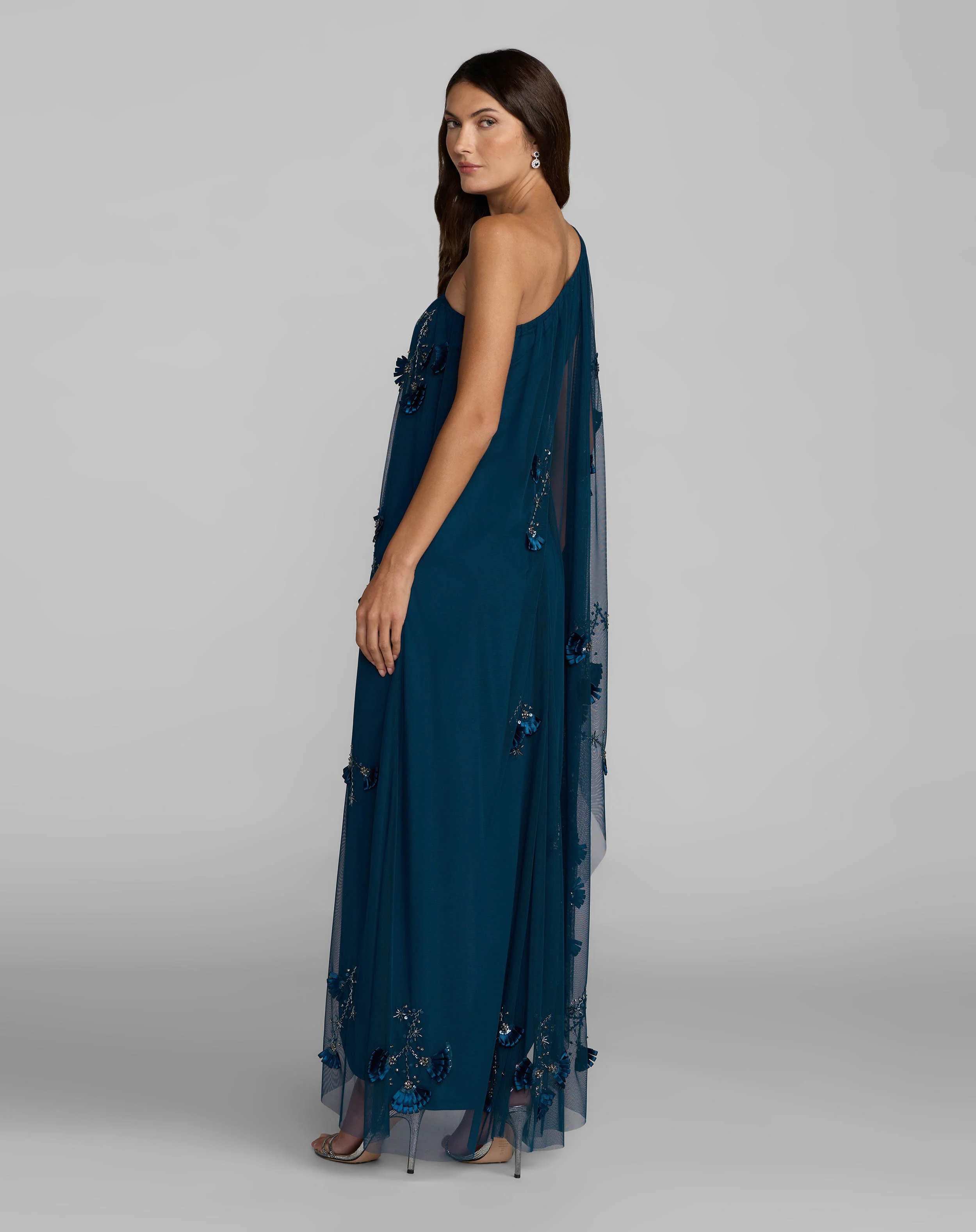 Blue One Shoulder Embellished Kaftan Gown - Image 4