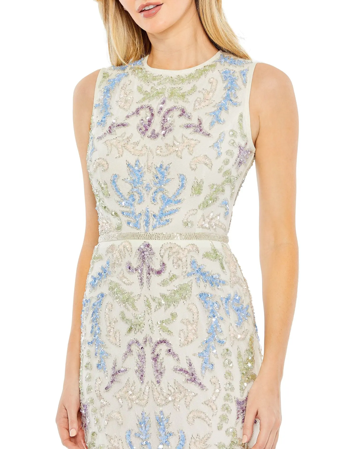 Multicolor Sleeveless Sequined High Neck Midi Sheath Dress - Image 2