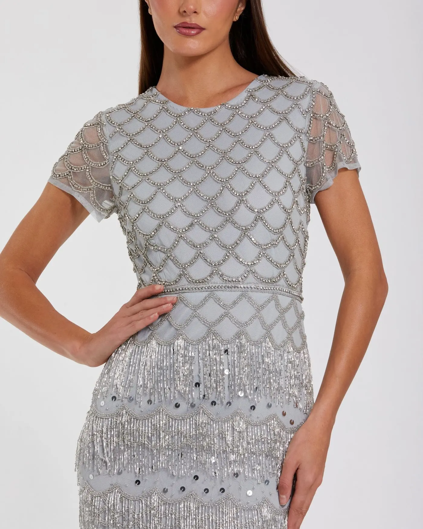 Blue Cap Sleeve Embellished Fringe Maxi Dress - Image 2