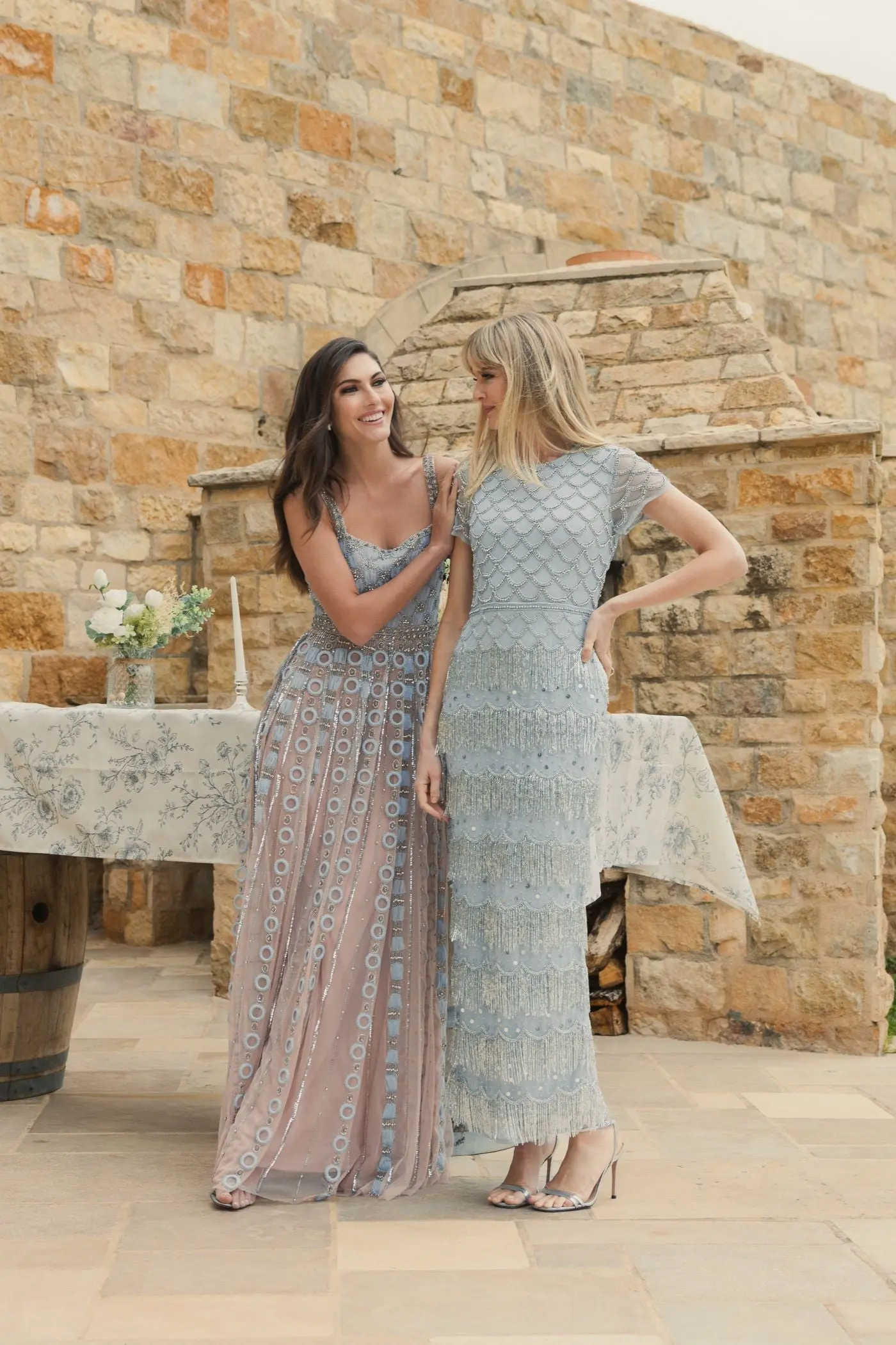 Blue Cap Sleeve Embellished Fringe Maxi Dress - Image 4